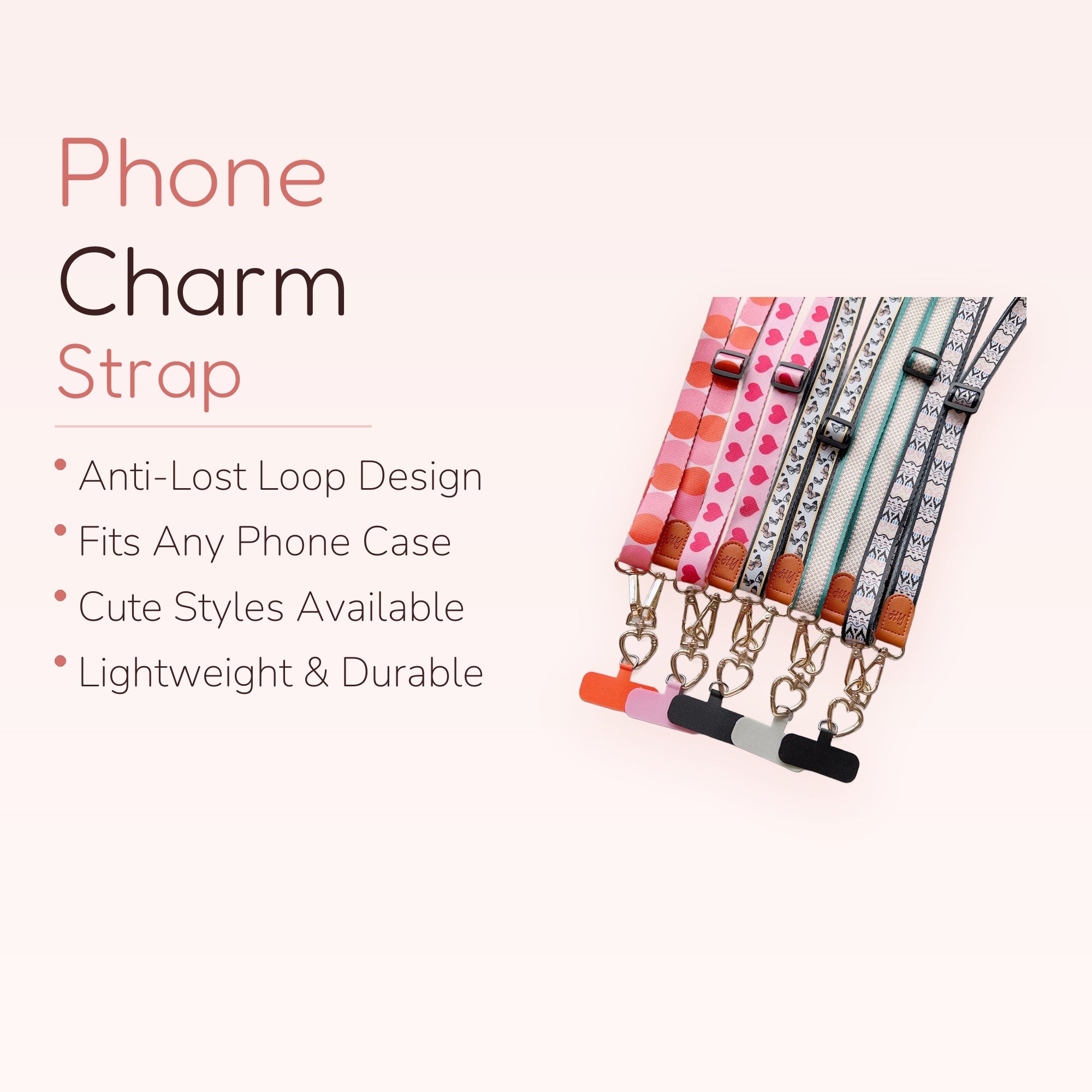 Cute Patterned Phone Charm Lanyard | Adjustable Strap with Heart Clasp