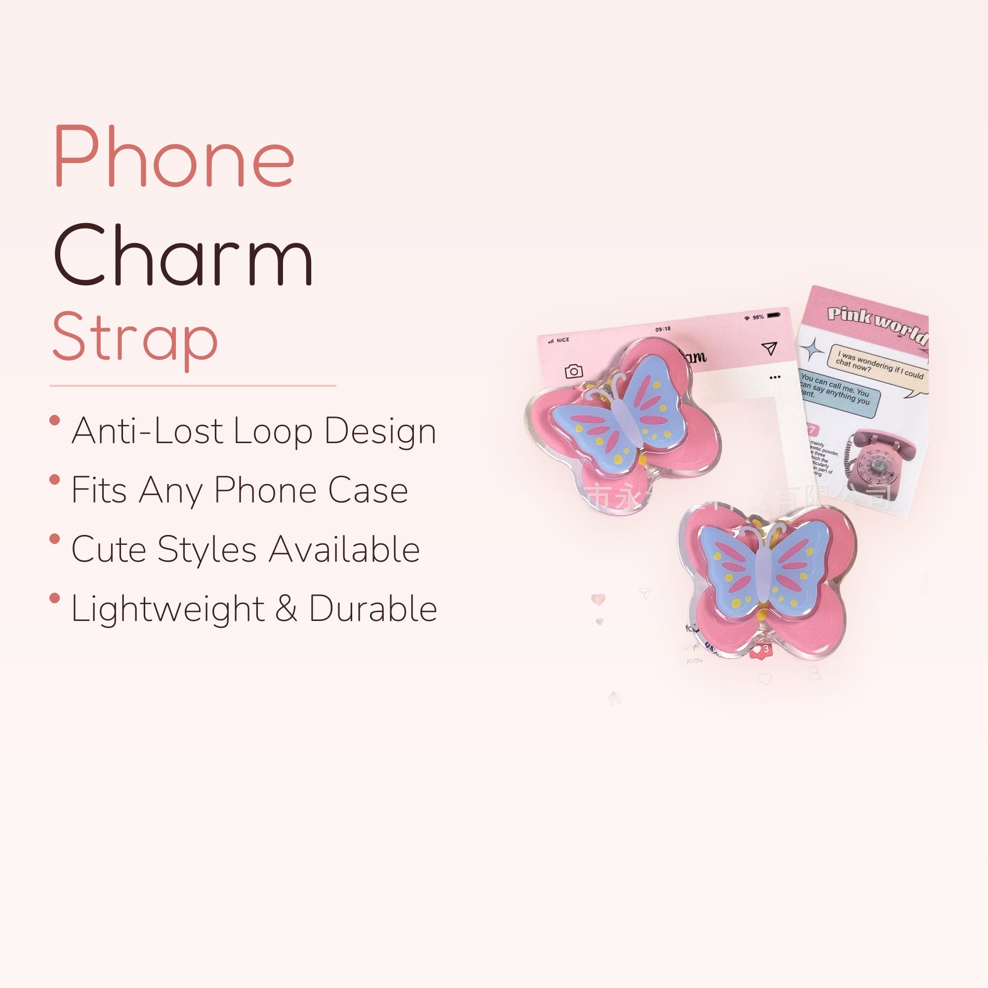 Pink & Blue Butterfly Phone Grip | Kawaii Aesthetic Pop Socket Stand
