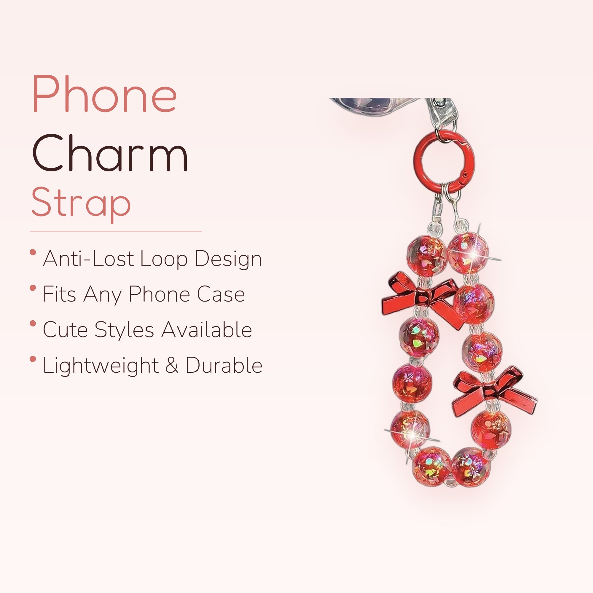 Sparkly Red Beaded Phone Charm | Cute Bowknot Y2K Phone Strap