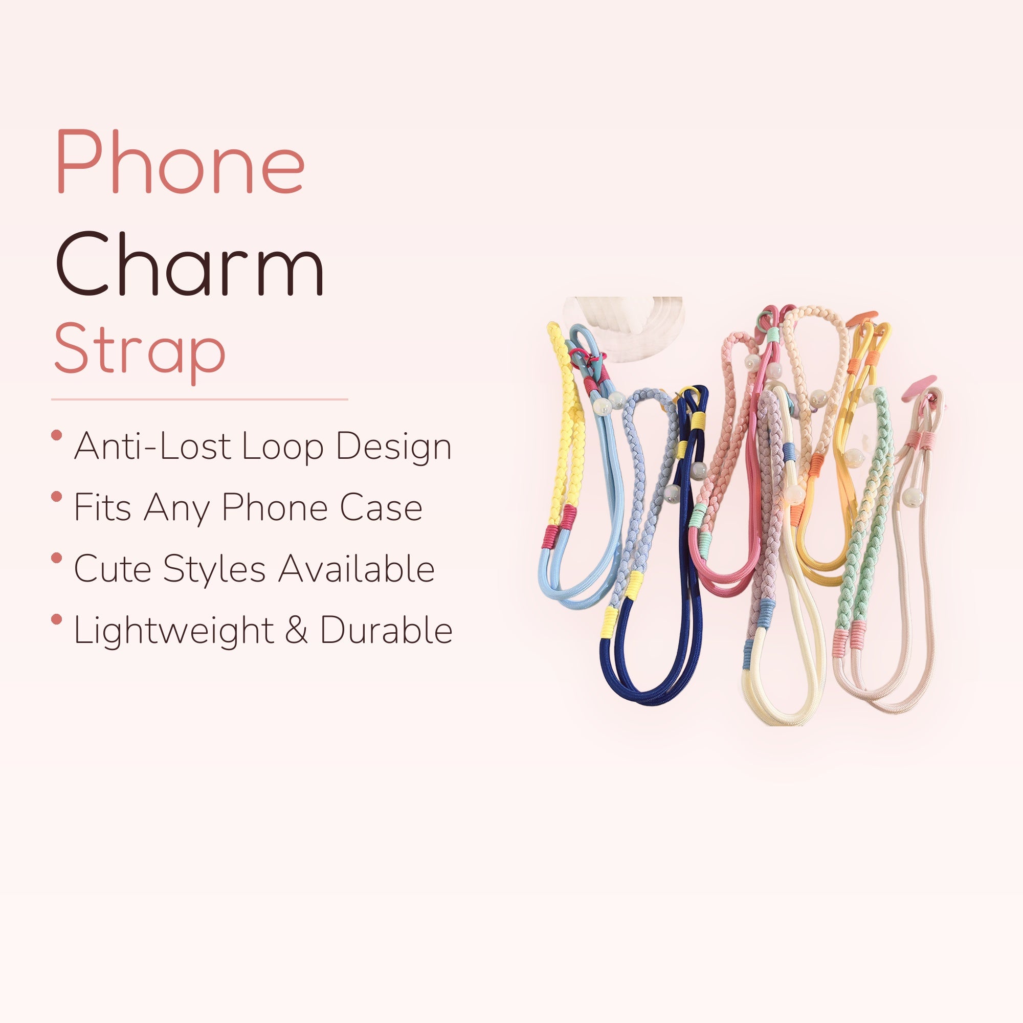 Braided Rope Phone Charm Straps | Pastel Beaded Wrist Lanyards