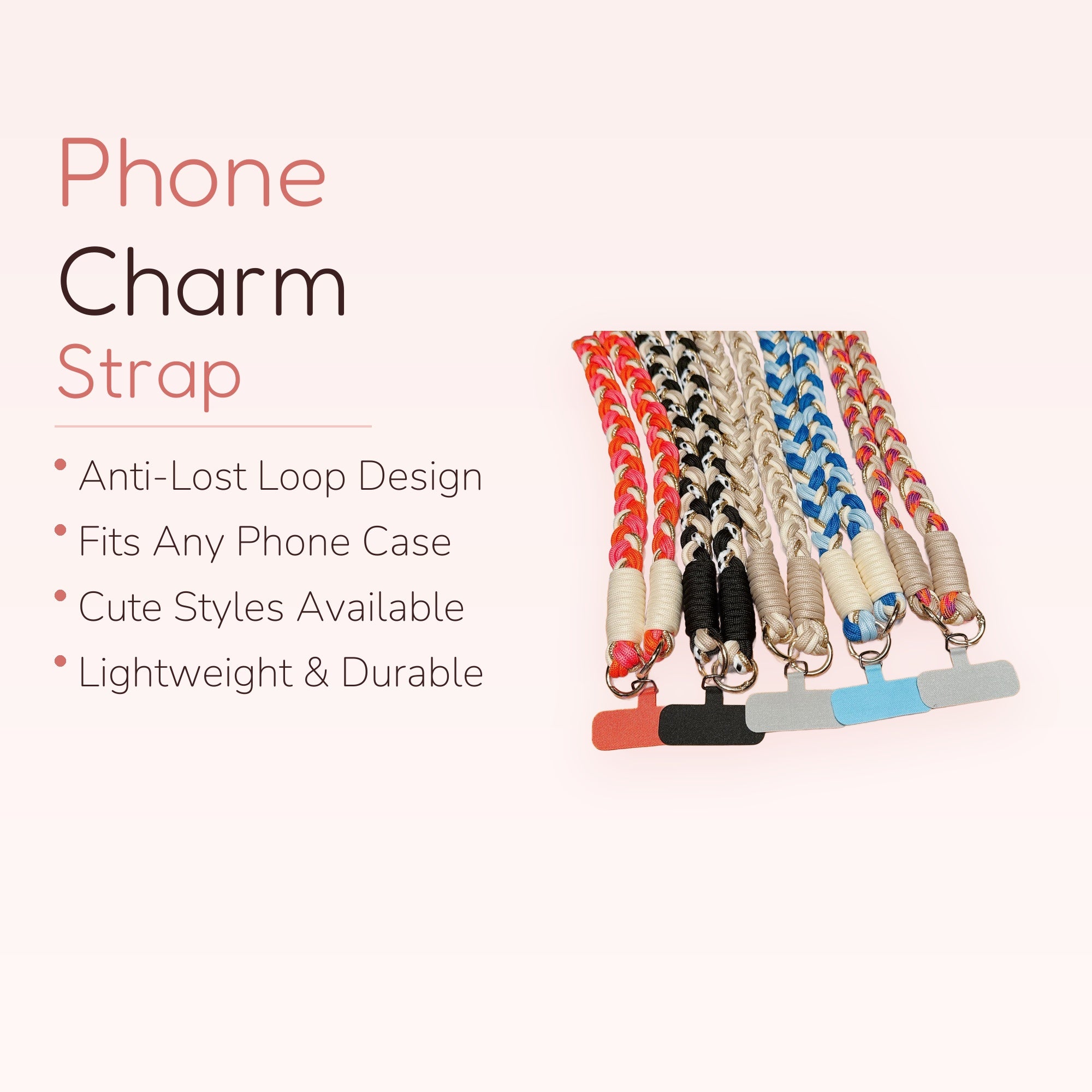 Braided Rope Phone Charm Lanyard | Colorful Woven Wrist Strap with Gold Accents