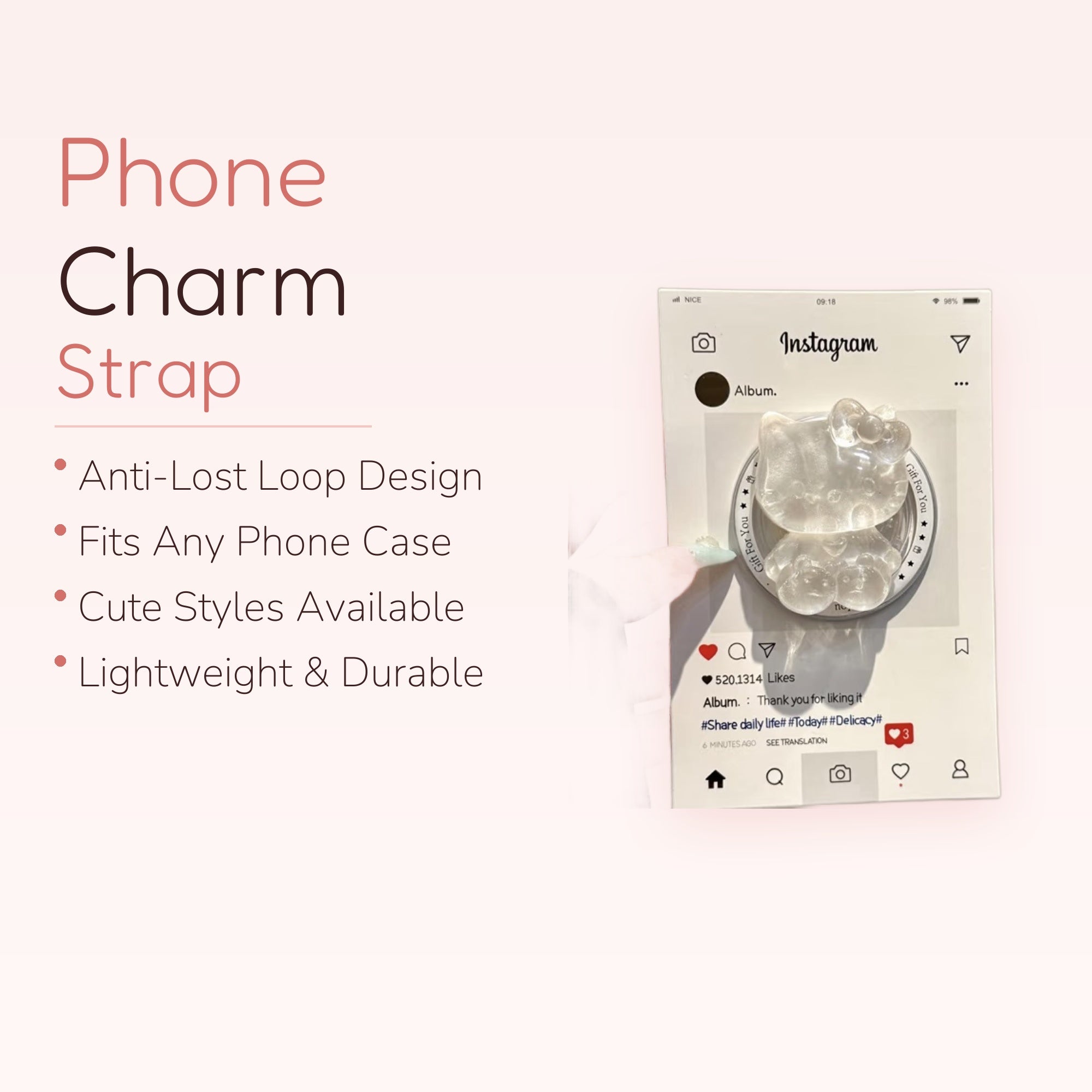 Clear Hello Kitty & Bear Phone Grip | Kawaii Pop Socket Stand for Girls