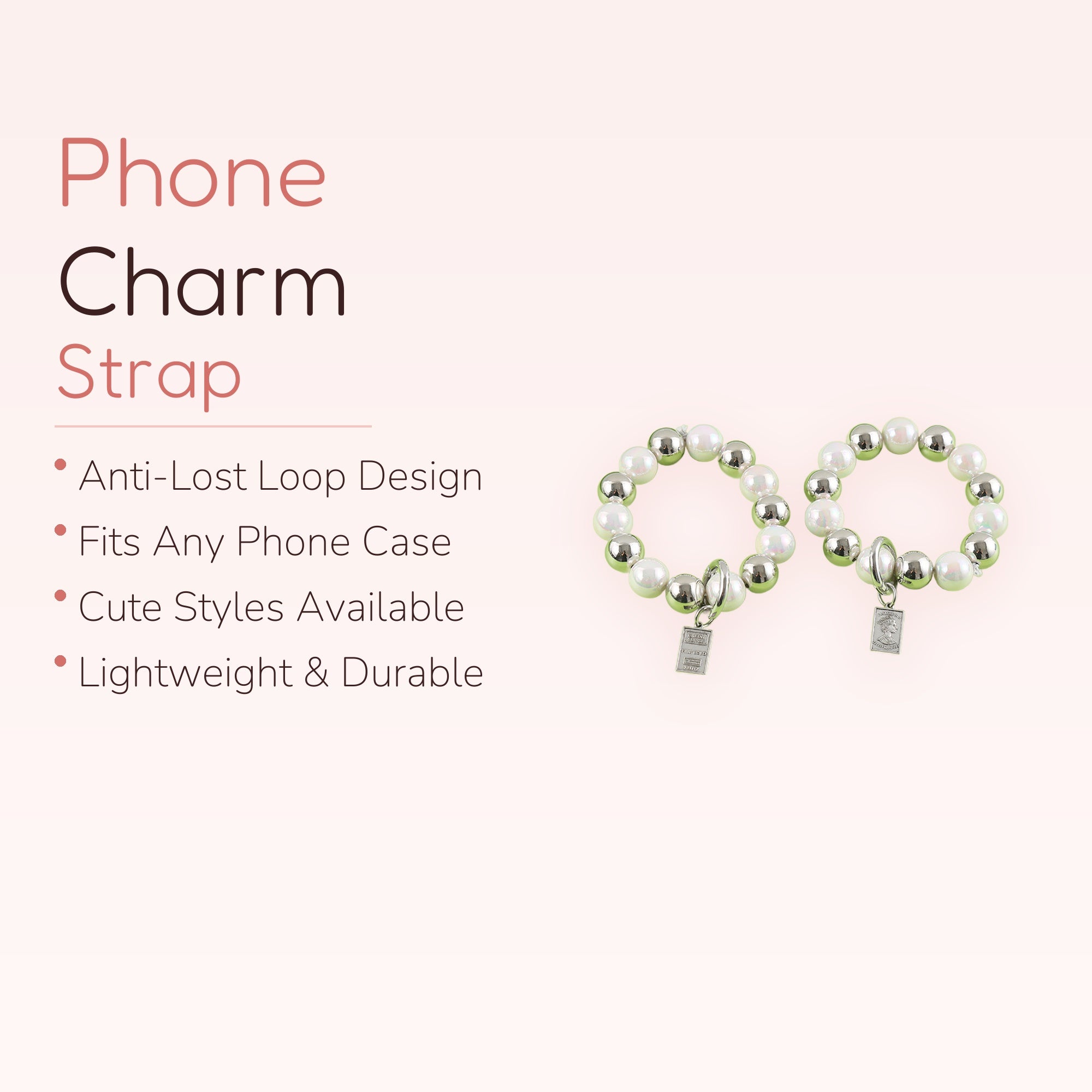 Chic Pearl & Silver Bead Phone Charm Strap | Cute Wrist Lanyard