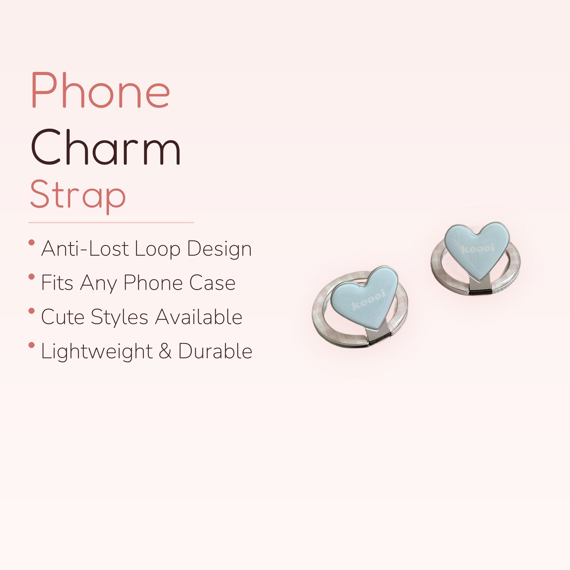 Pastel Blue Heart Phone Ring | Kawaii Gingham Finger Holder Kickstand