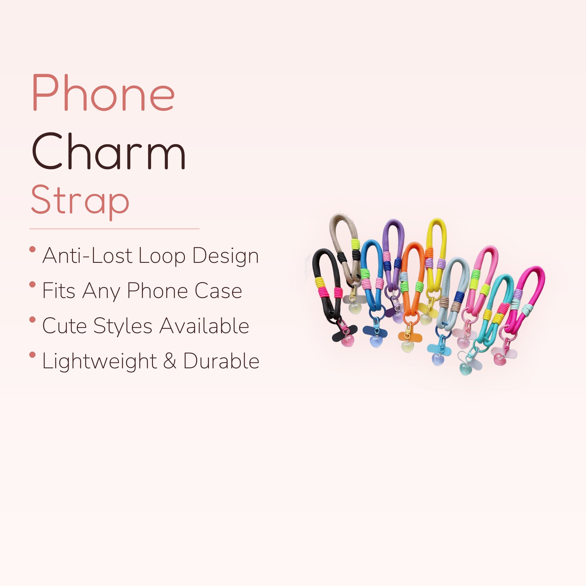 Colorful Braided Rope Phone Charm Strap | Cute Heart Pendant Wrist Lanyard