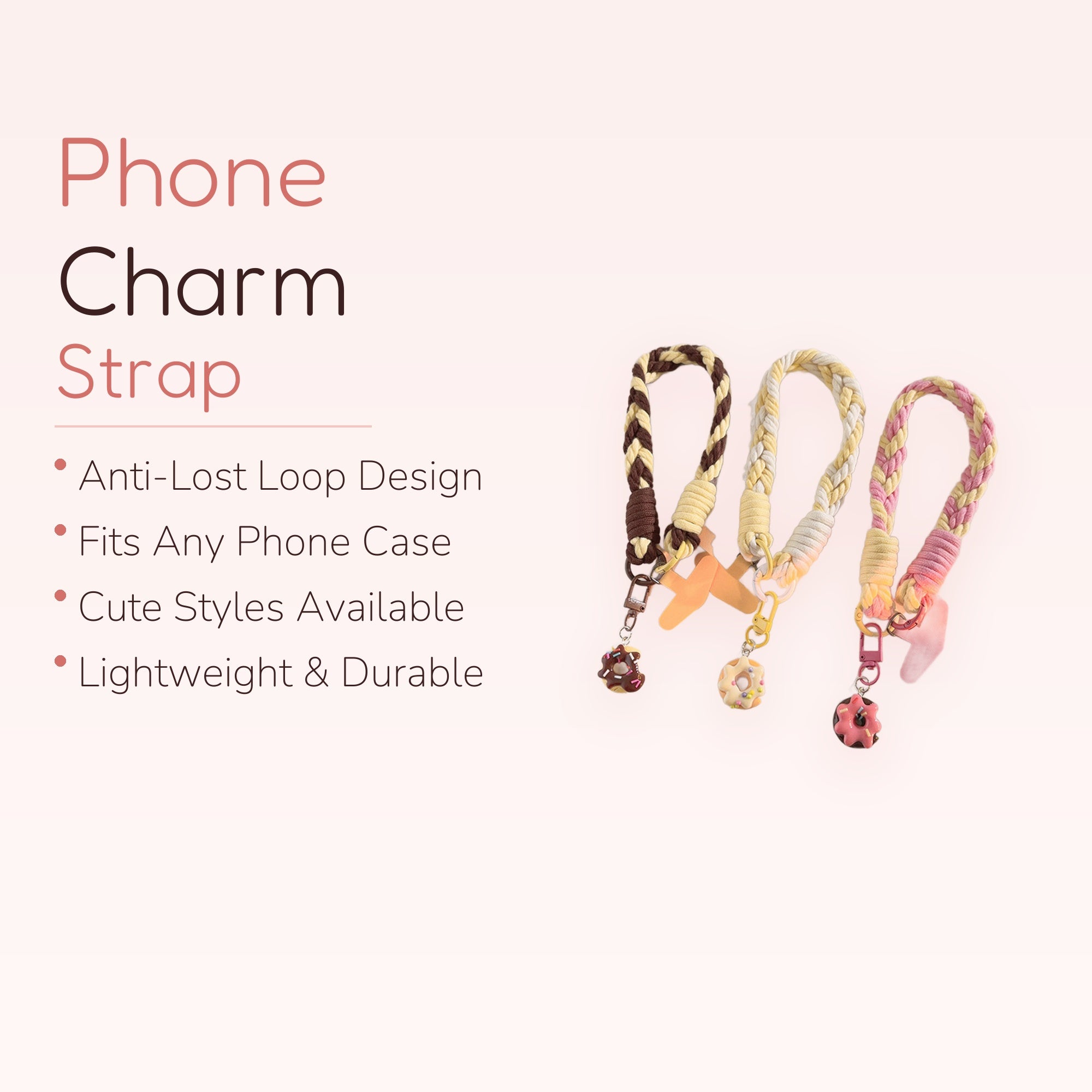 Braided Donut Phone Charm Strap | Cute Wrist Lanyard Keychain