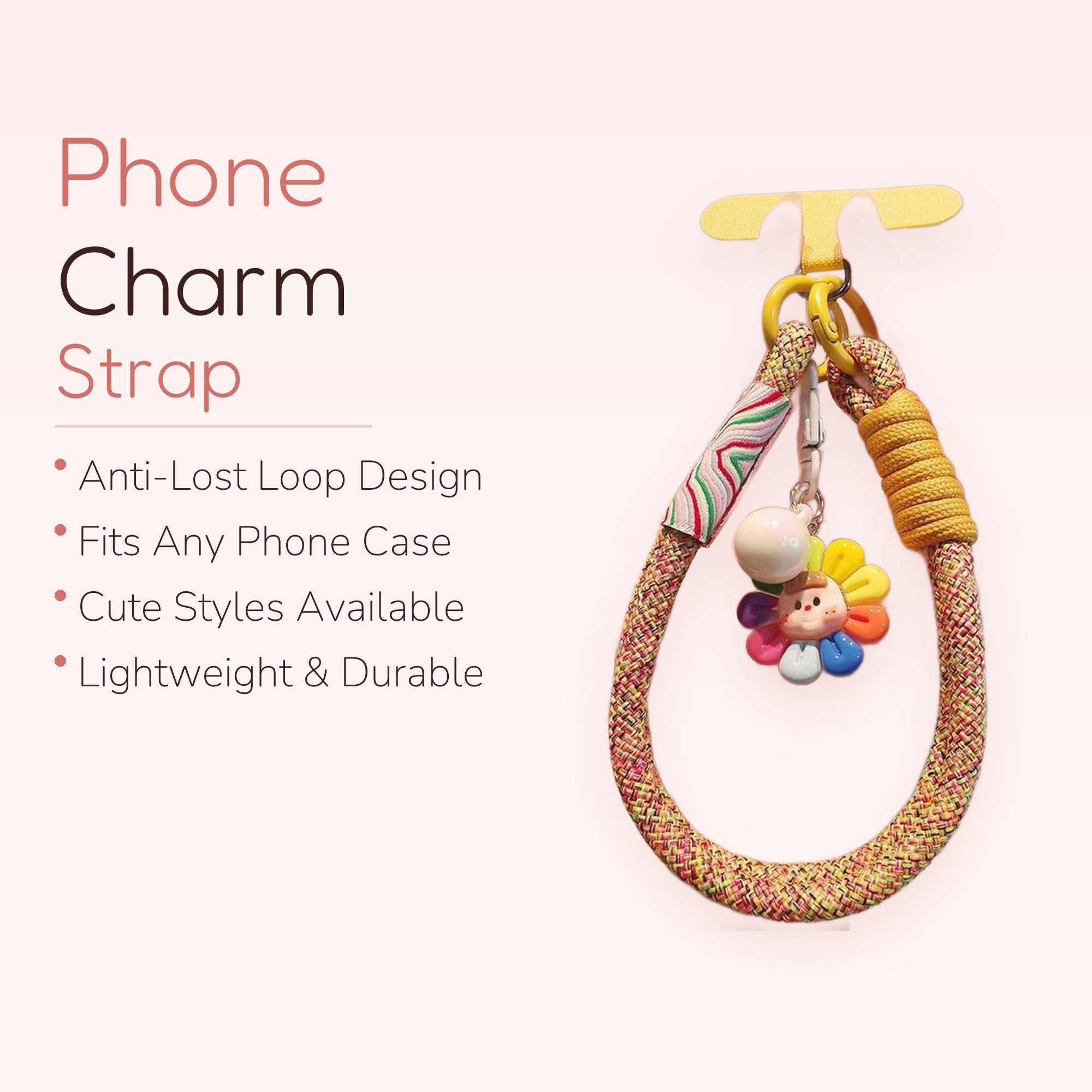 Colorful Braided Rope Phone Charm | Kawaii Flower Face Wrist Lanyard