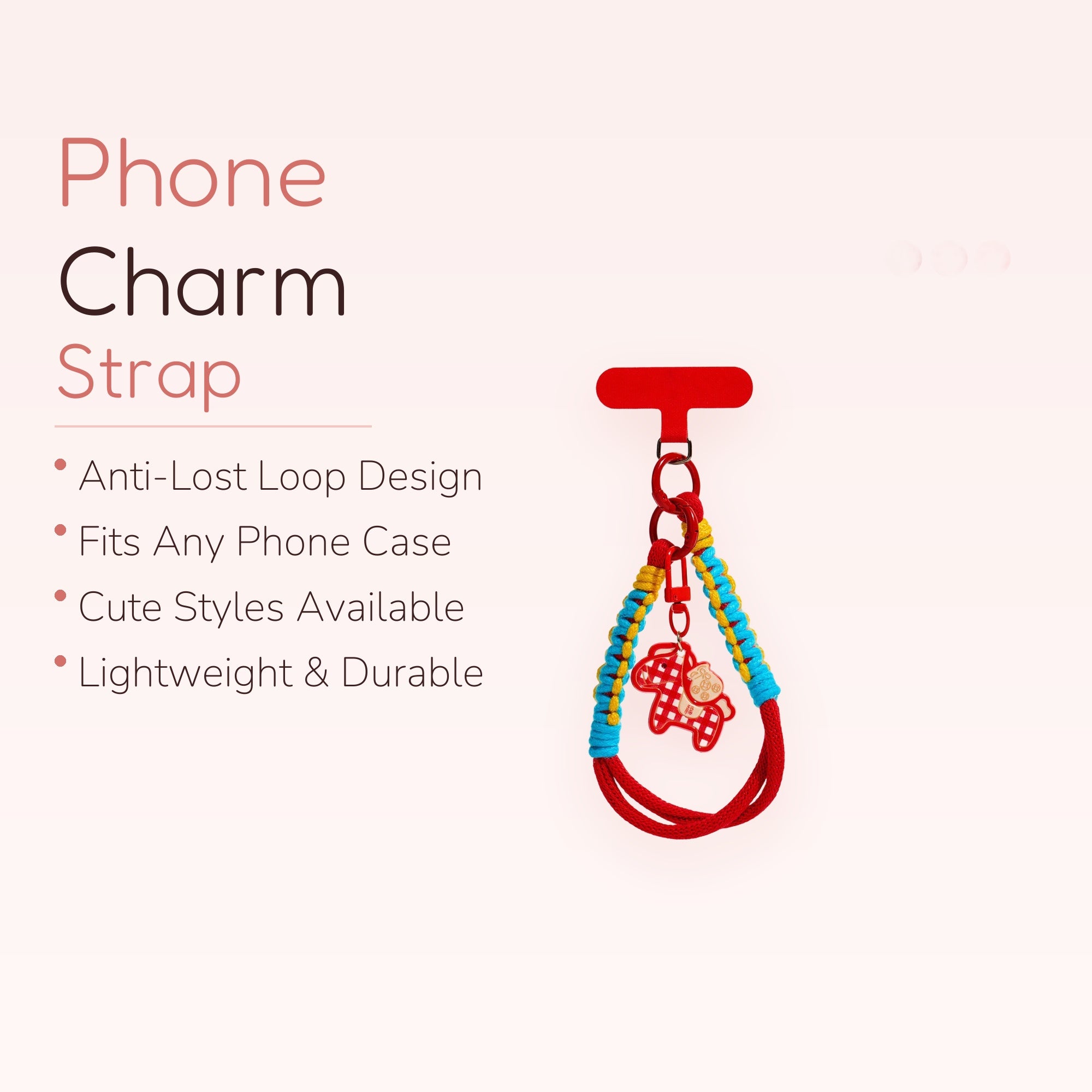 Red Braided Knot Phone Charm | Lucky Horse Wrist Lanyard