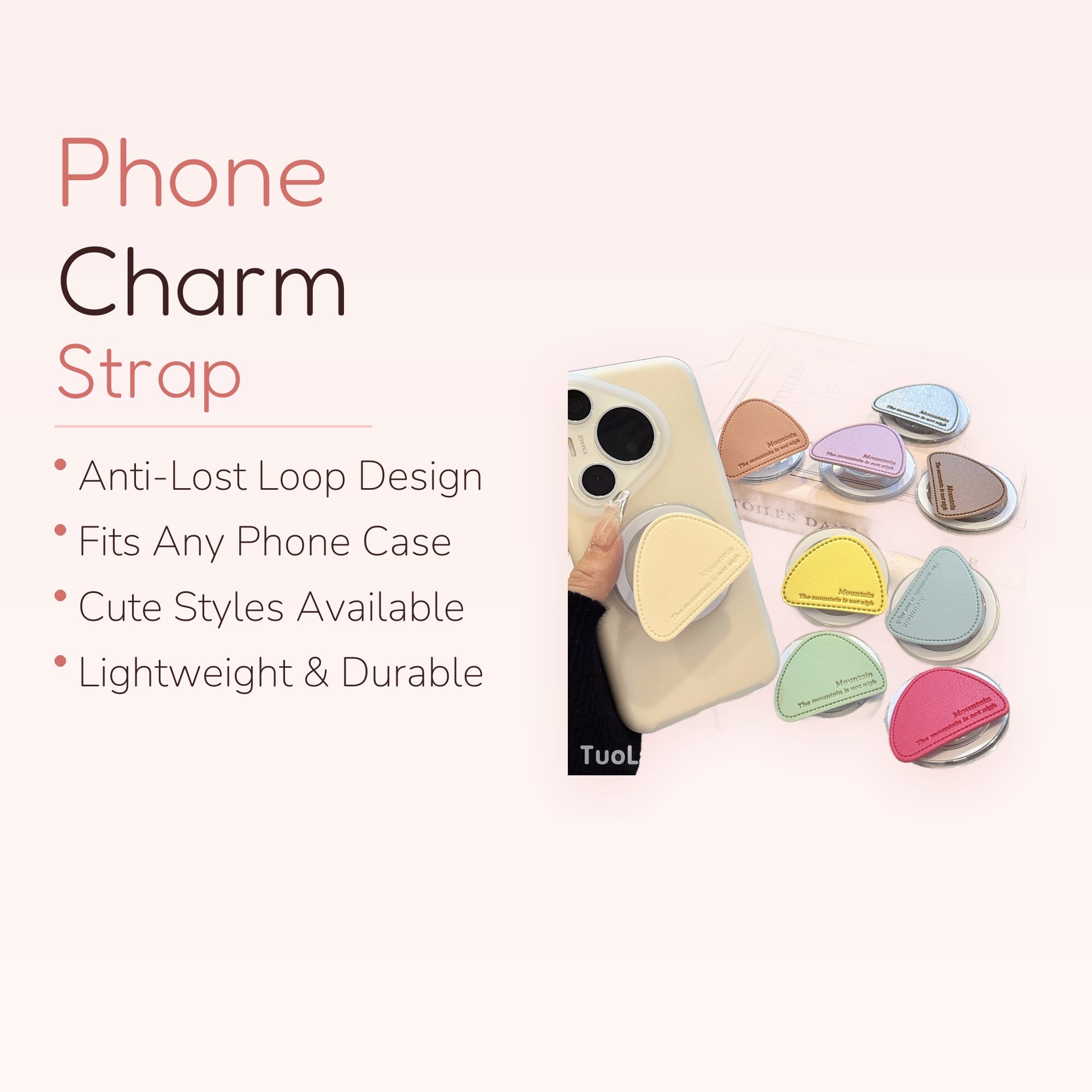 Pastel Faux Leather Mountain Phone Grip | Cute Triangle Pop Socket Stand