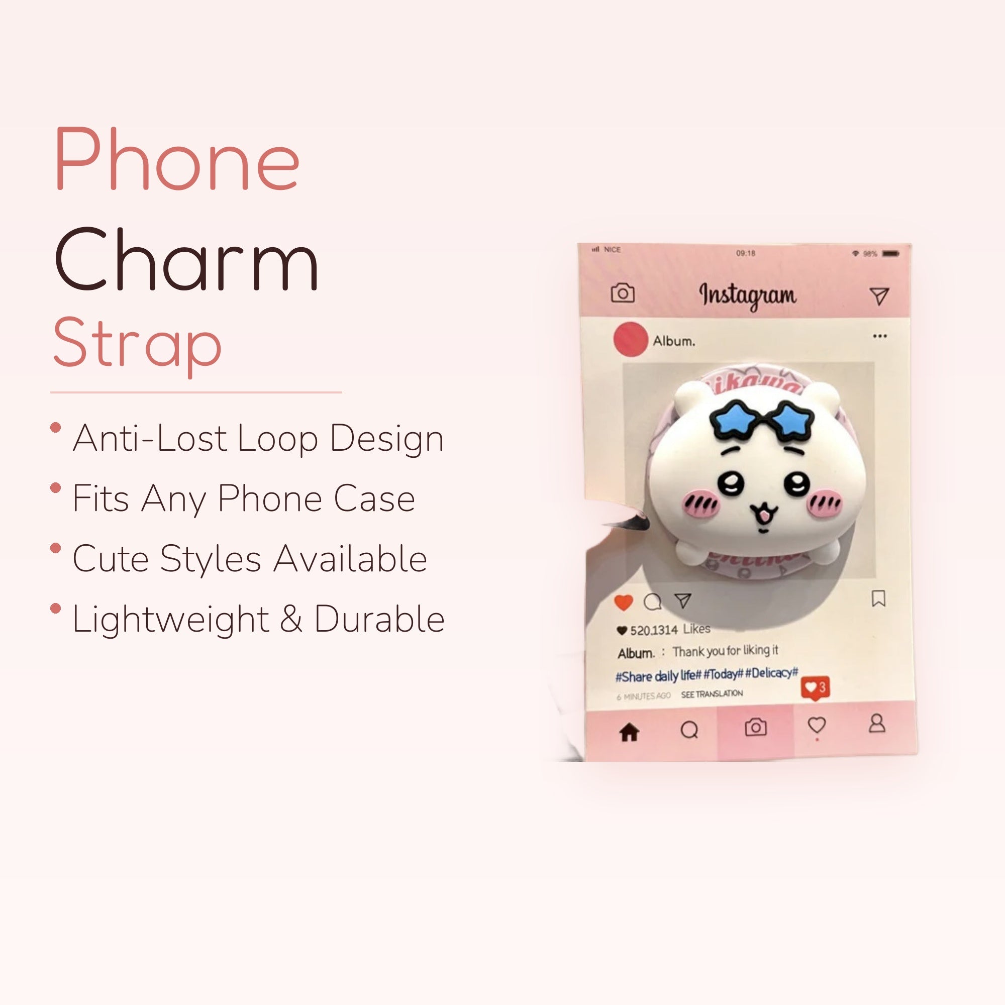 Kawaii White Hamster Phone Grip with Blue Star Glasses | Cute Pop Socket Stand