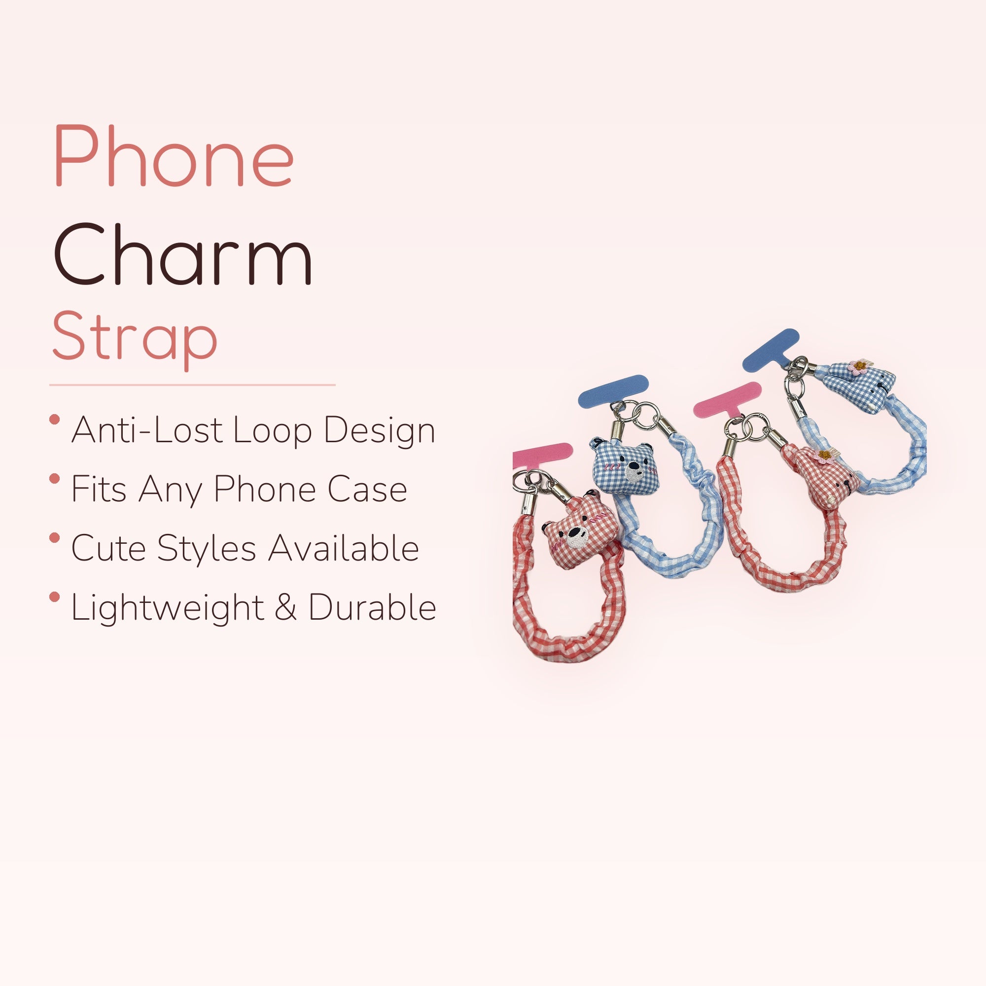 Cute Gingham Bear & Bunny Phone Charm Strap | Aesthetic Fabric Wrist Lanyard