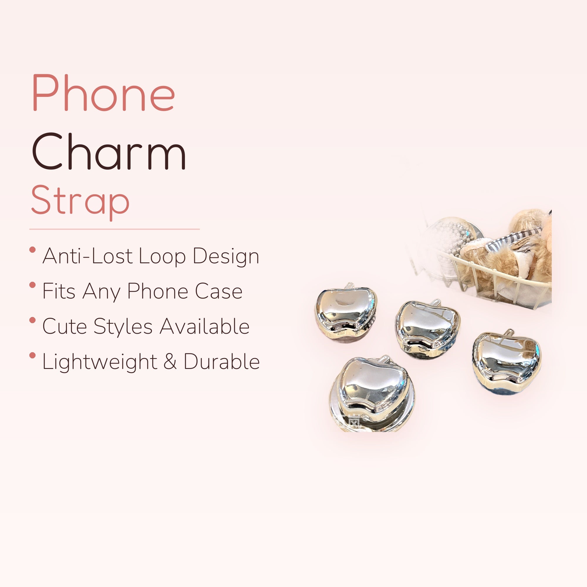 Shiny Silver Apple Phone Grip | Aesthetic Plaid Pop Socket Stand