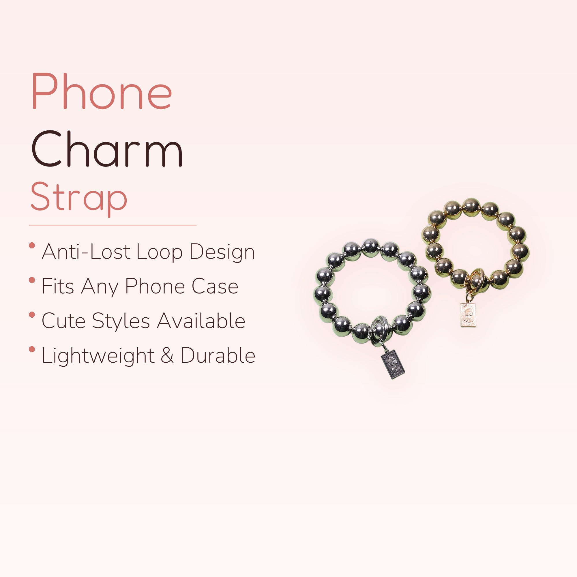 Chunky Metallic Bead Phone Charm Strap | Gold & Silver Lanyard