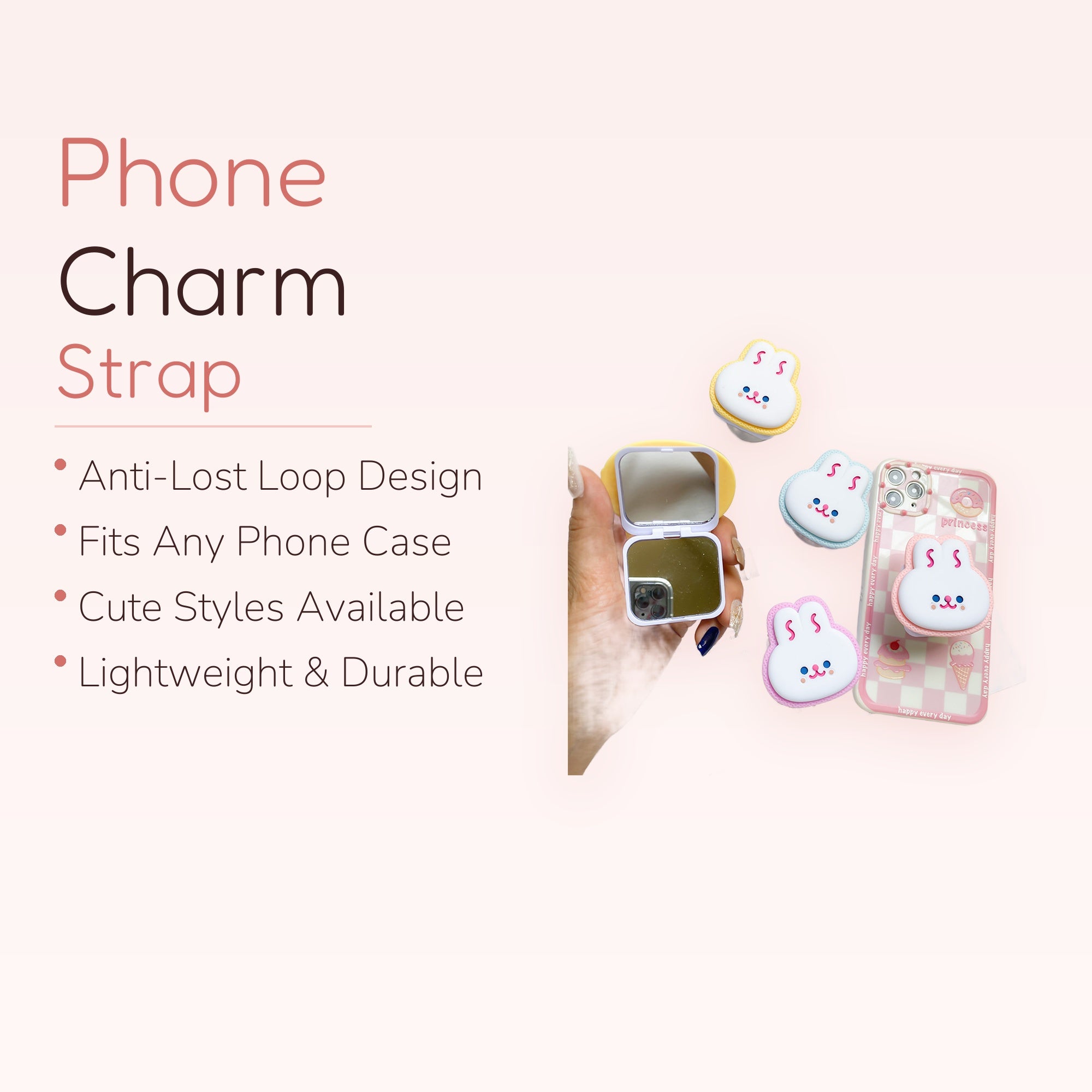 Cute Bunny Phone Grip Stand | Kawaii Pop Socket with Mirror