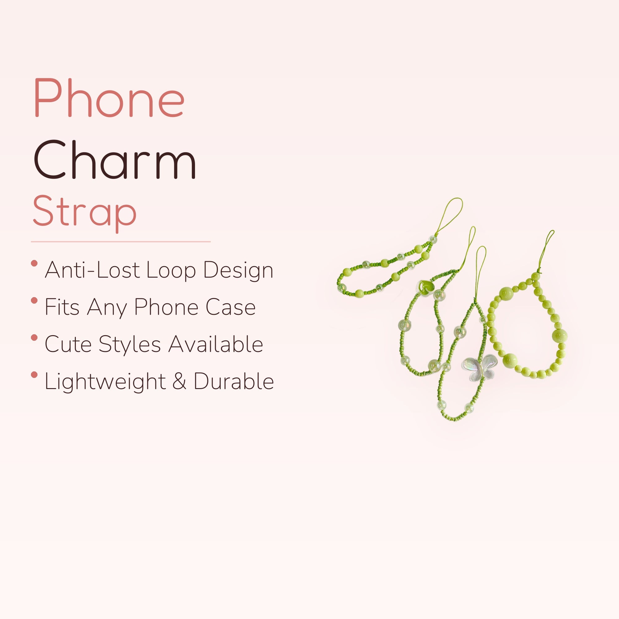 Lime Green Beaded Phone Charm Strap | Kawaii Wrist Lanyard
