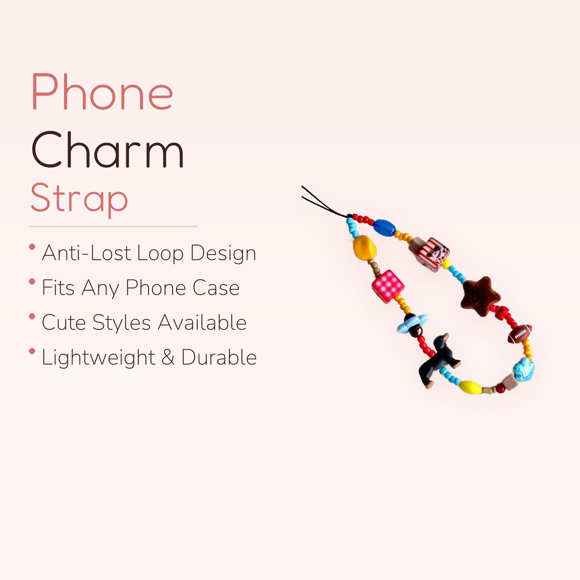 Cute Assorted Charm Beaded Phone Charm | Playful Y2K Wrist Strap Lanyard