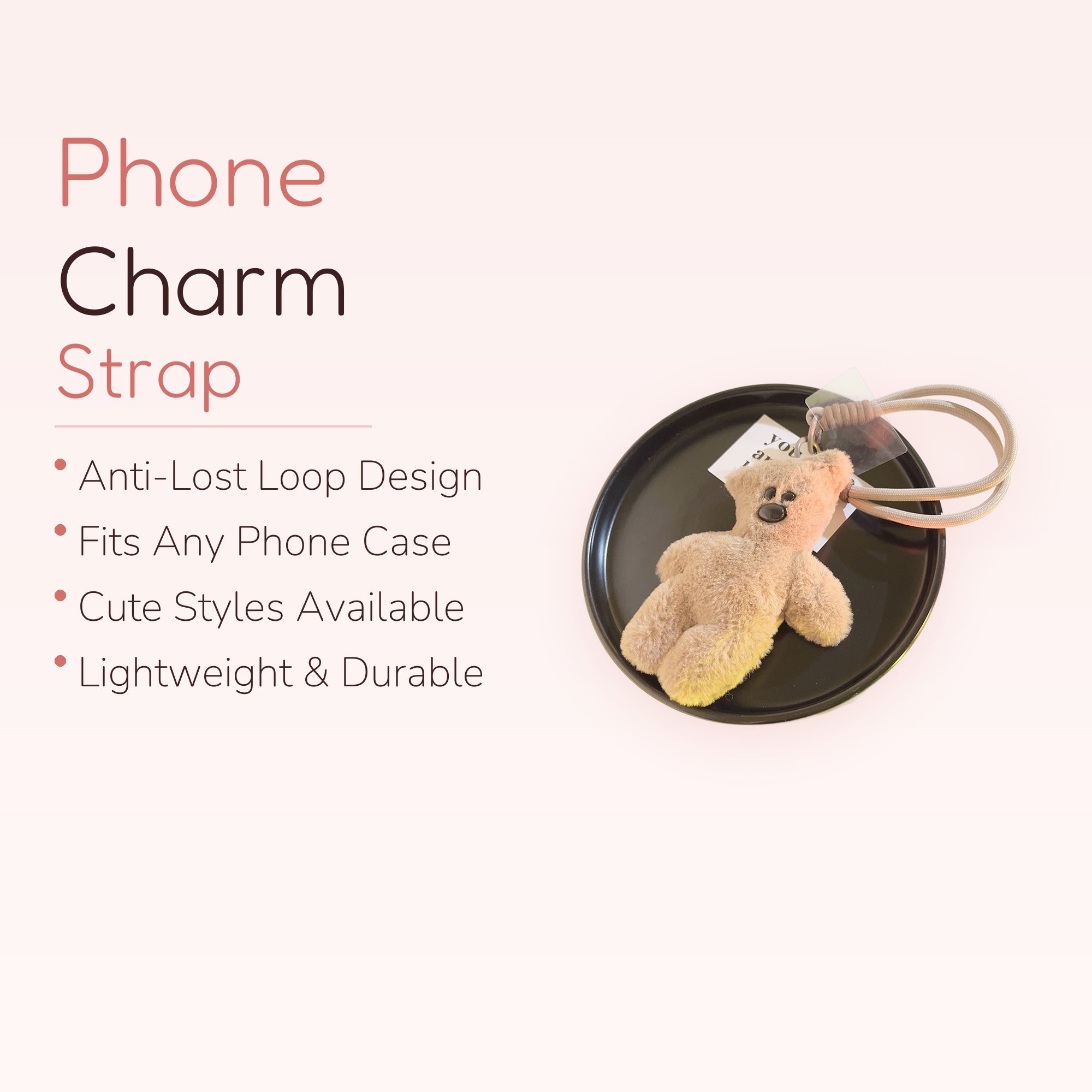 Cute Fluffy Bear Phone Charm | Aesthetic Plush Keychain Lanyard