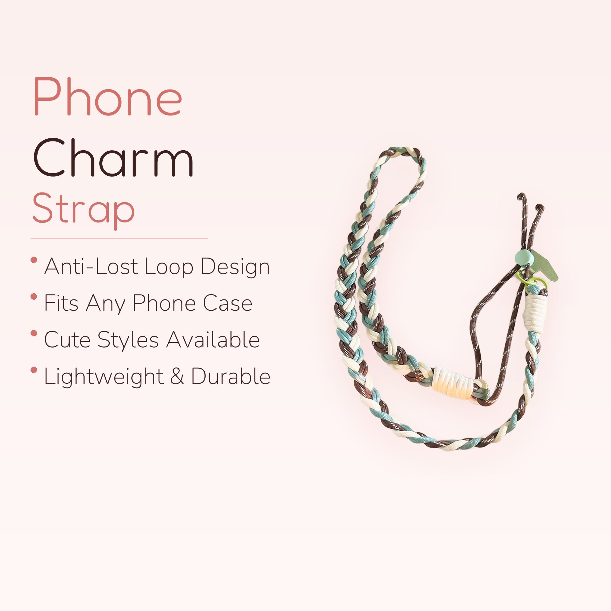 Braided Adjustable Phone Lanyard | Aesthetic Brown Blue White Wrist Strap