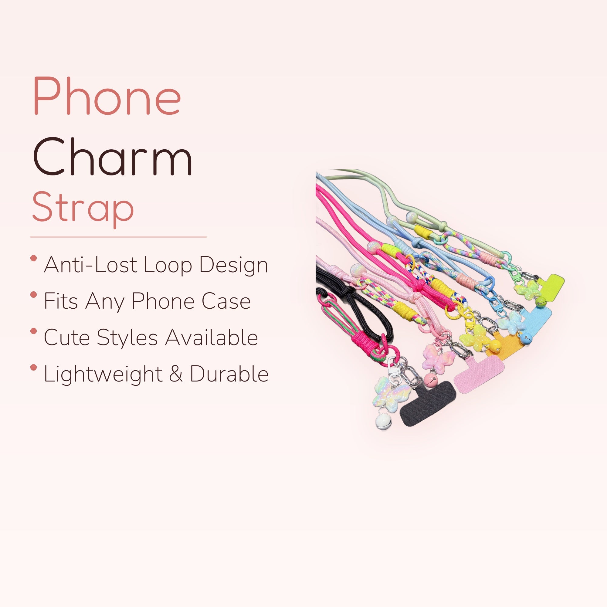 SIMPLYBUBBI — Pastel Braided Rope Bell Butterfly Phone Lanyard | Cute Cell Strap