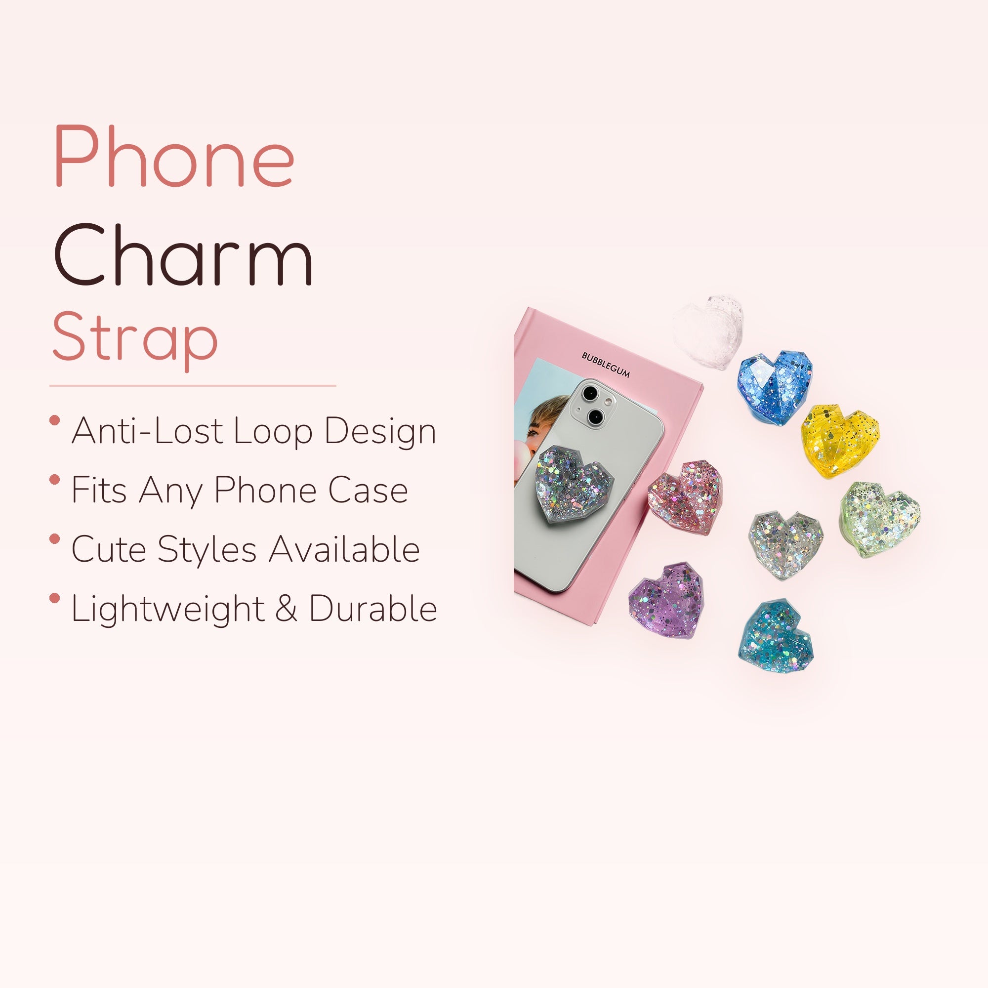 Sparkle Heart Phone Grip Stand | Glitter Pop Socket Holder