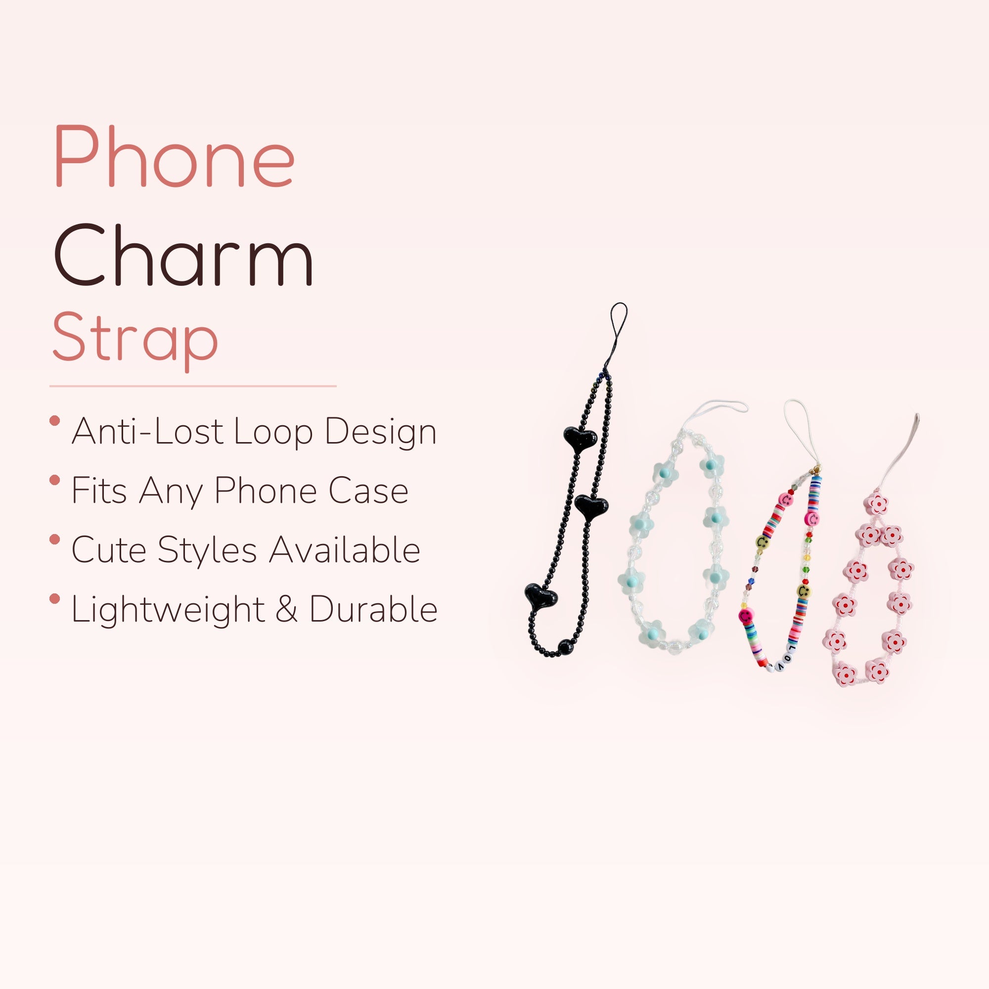 Kawaii Beaded Phone Charm Strap | Cute Wrist Lanyard | Y2K Aesthetic | Gift for Her | Trendy Phone Accessory