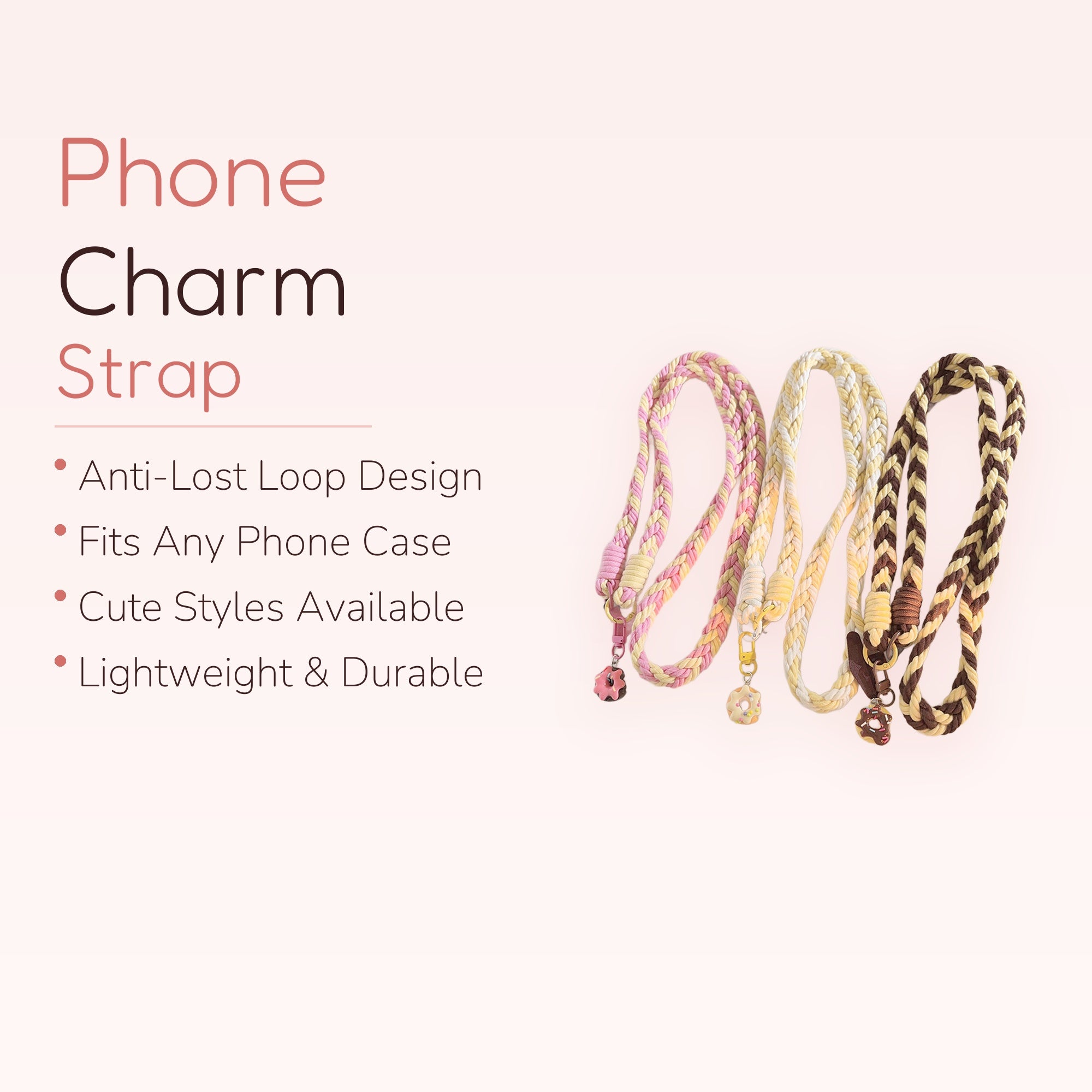Braided Donut Phone Lanyard | Kawaii Pastel & Earth Tone Crossbody Strap