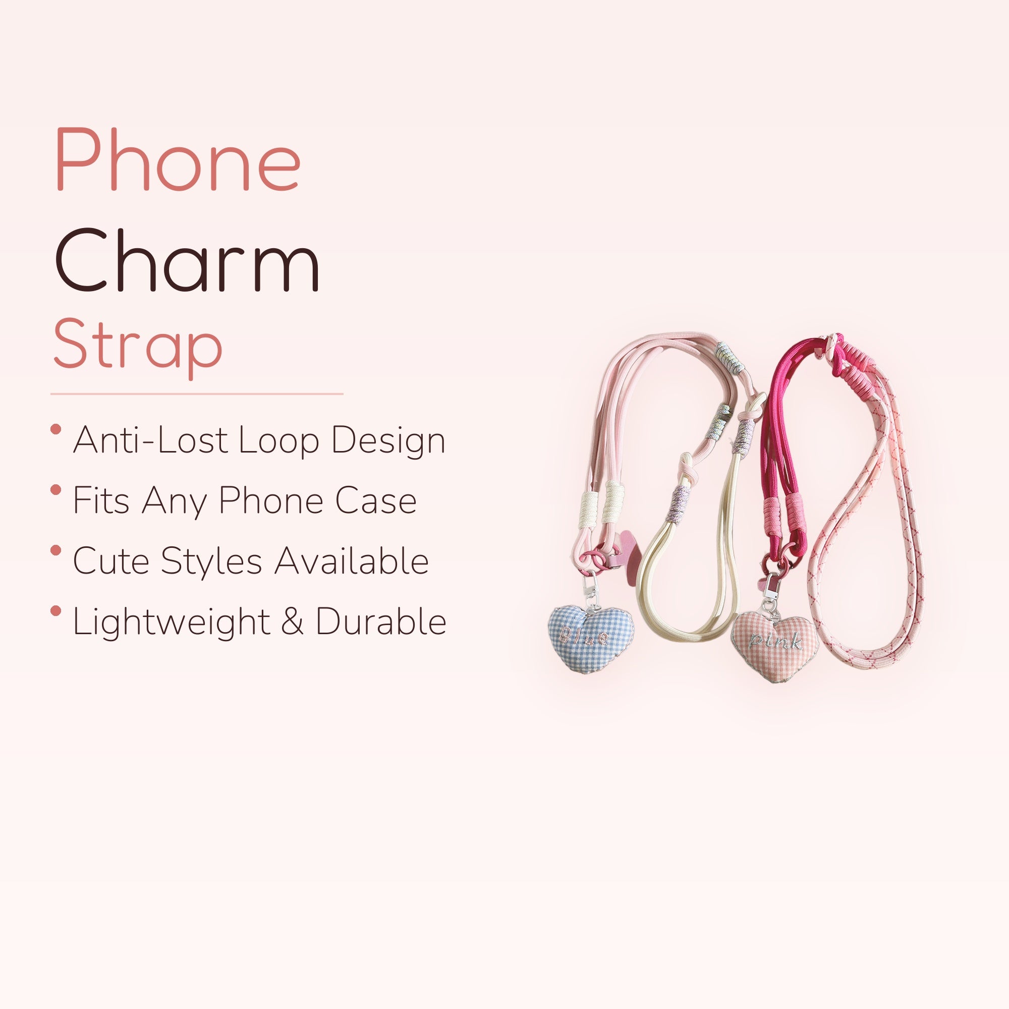 Kawaii Pastel Gingham Heart Phone Lanyard | Cute Adjustable Neck Strap