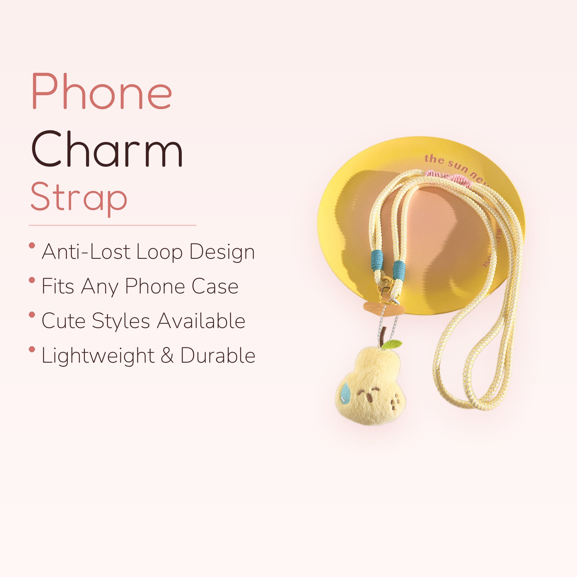 Cute Pear Plush Phone Lanyard | Aesthetic Yellow Braided Neck Strap