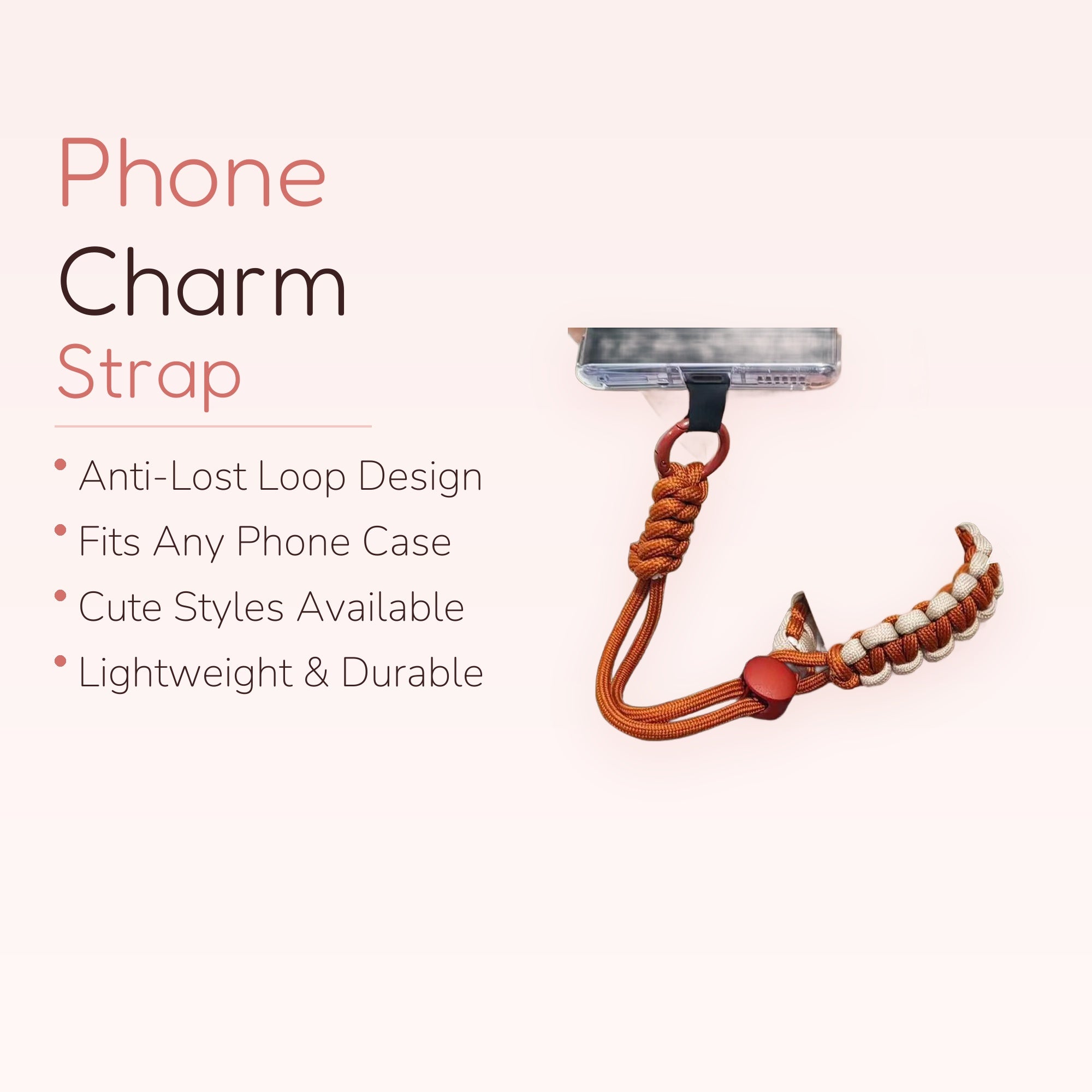 Adjustable Braided Paracord Phone Charm Strap | Durable Wrist Lanyard