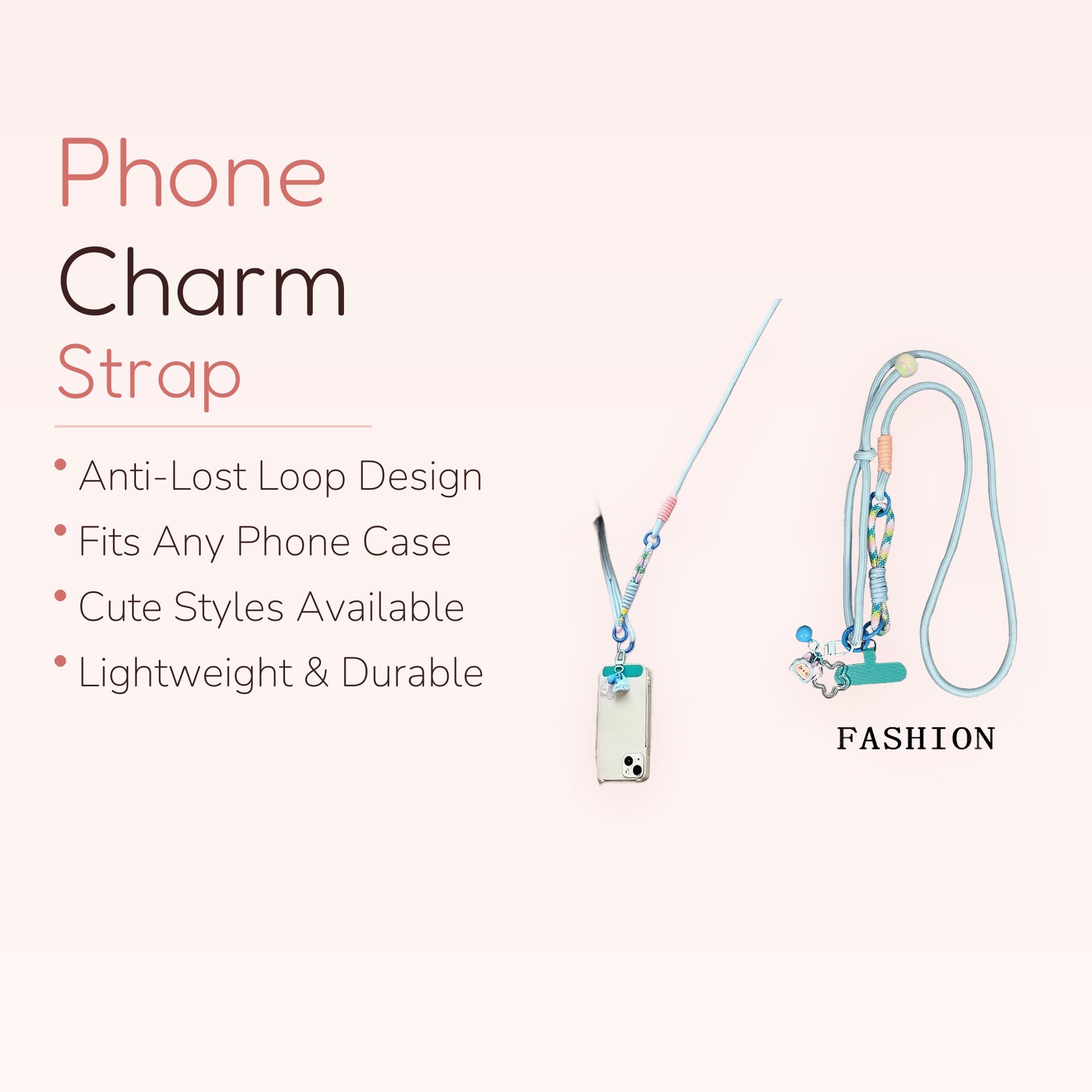 Cute Blue Lanyard Phone Charm Strap | Aesthetic Crossbody Phone Holder