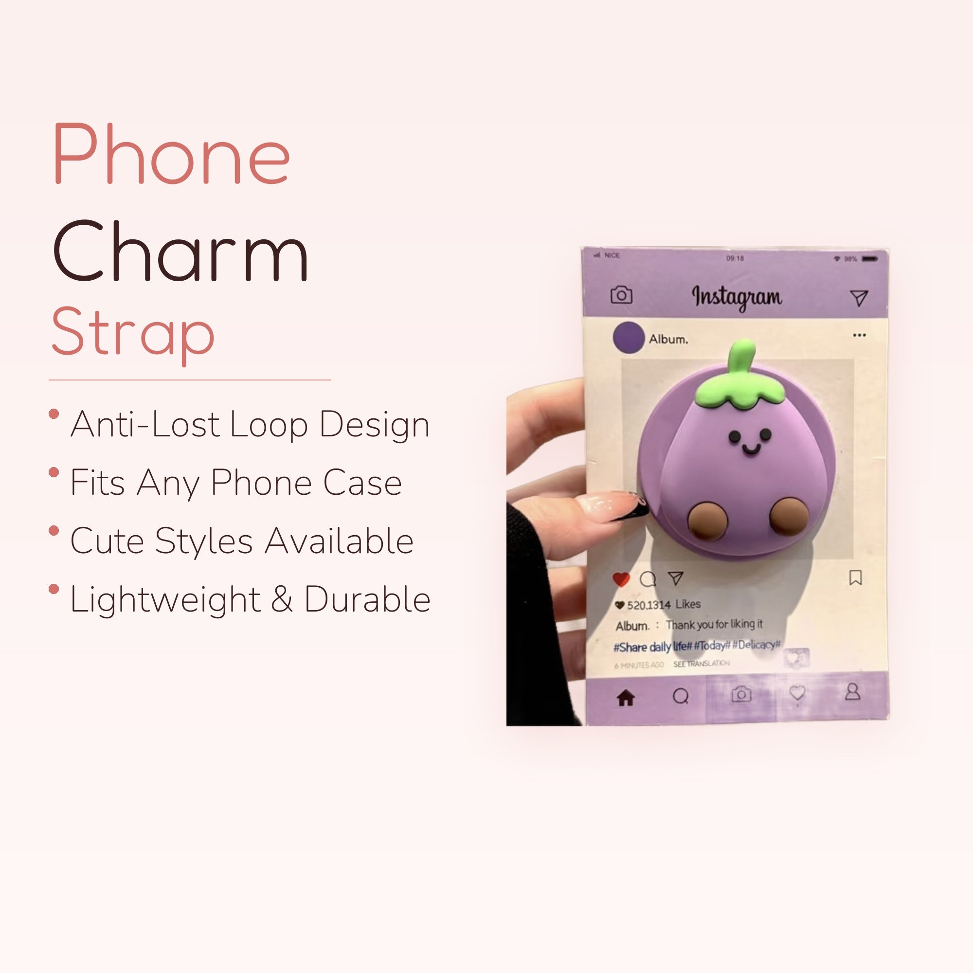Kawaii Purple Eggplant Phone Grip | Cute Smiling Vegetable Pop Socket Stand