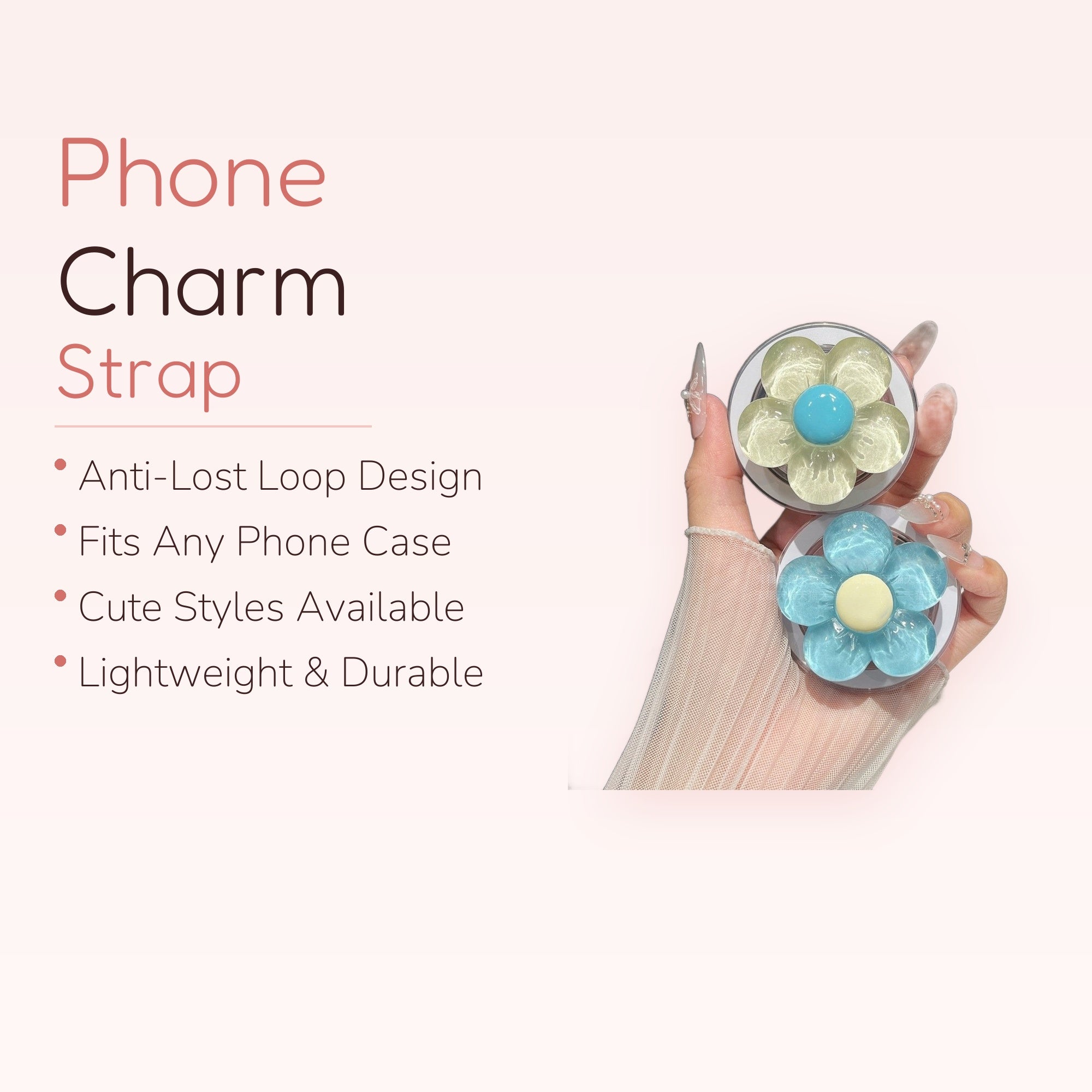 Clear Daisy Flower Phone Grip | Cute Pastel Blue & Yellow Pop Socket Stand
