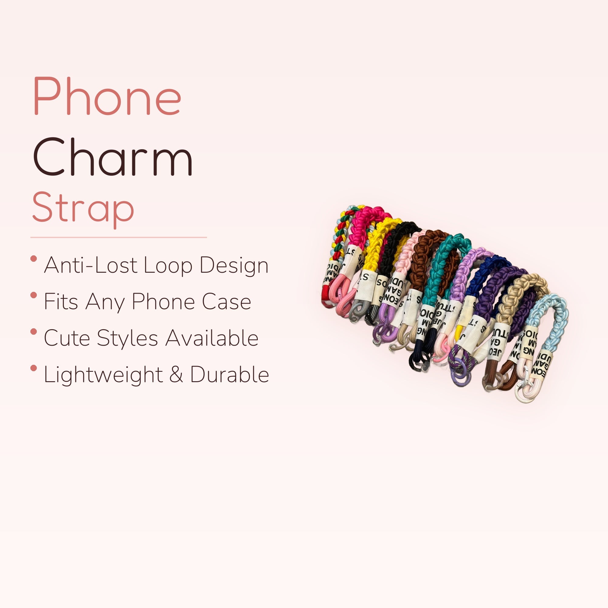 Braided Rope Phone Charm Wristlet | Colorful Woven Lanyard with Clear Patches