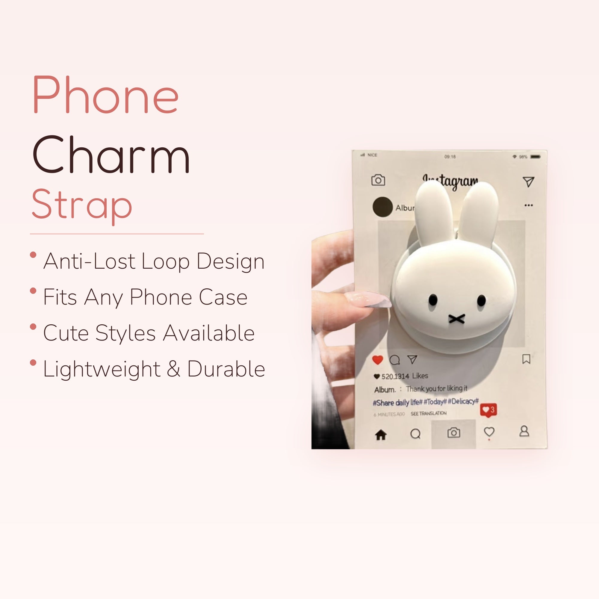 Cute White Miffy Bunny Phone Grip | Kawaii Pop Socket Stand
