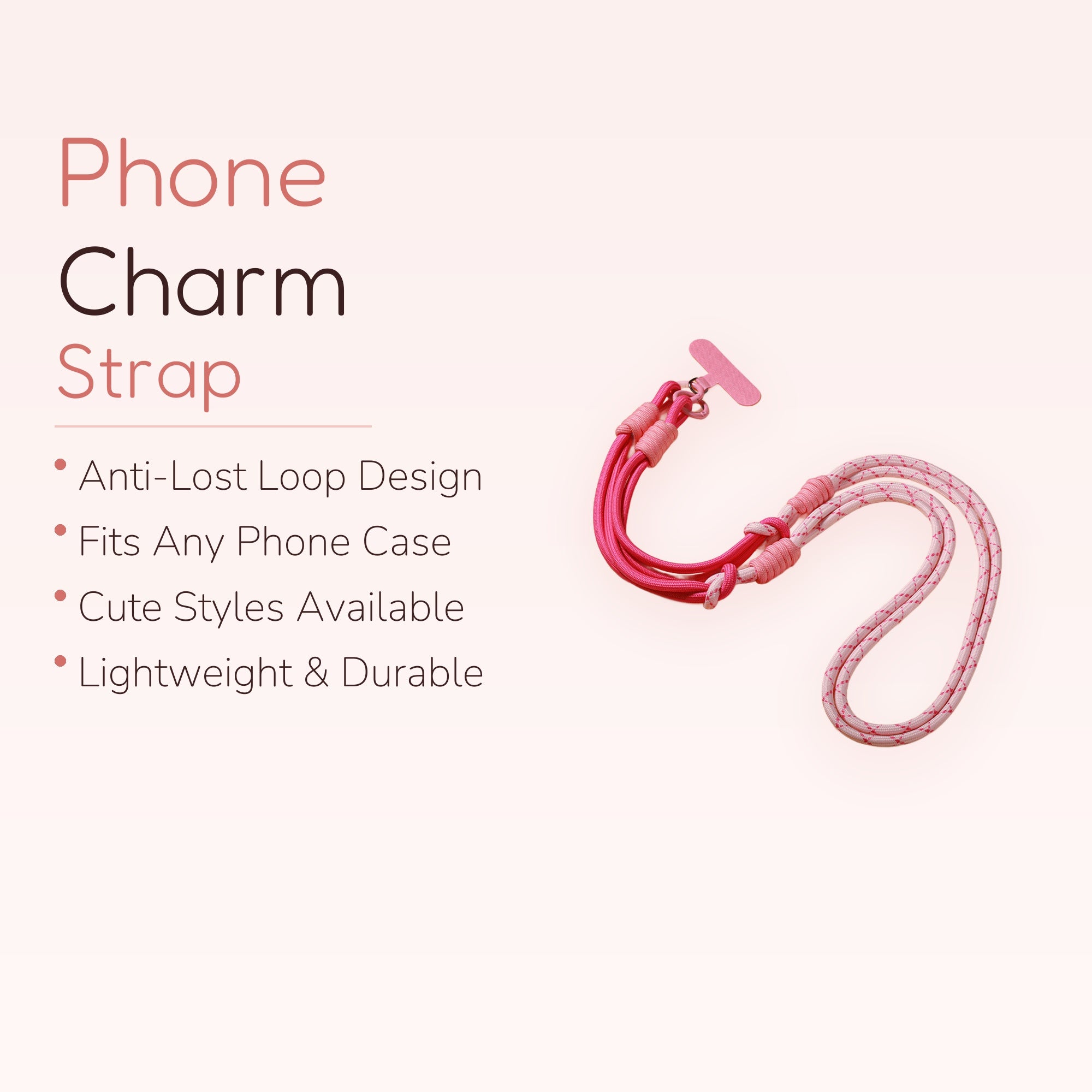 Pink & White Rope Phone Lanyard | Adjustable Crossbody Wrist Neck Strap