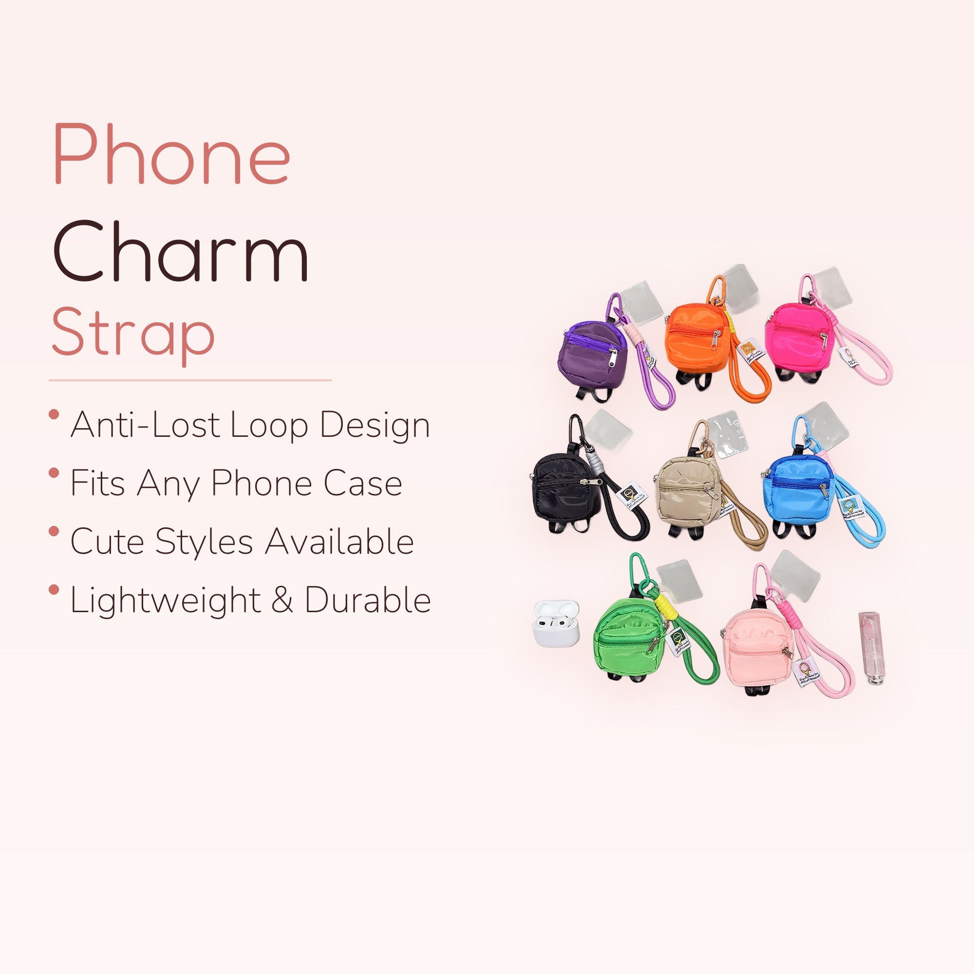 Mini Backpack Phone Charm Keychain | Cute Nylon Wrist Strap Lanyard