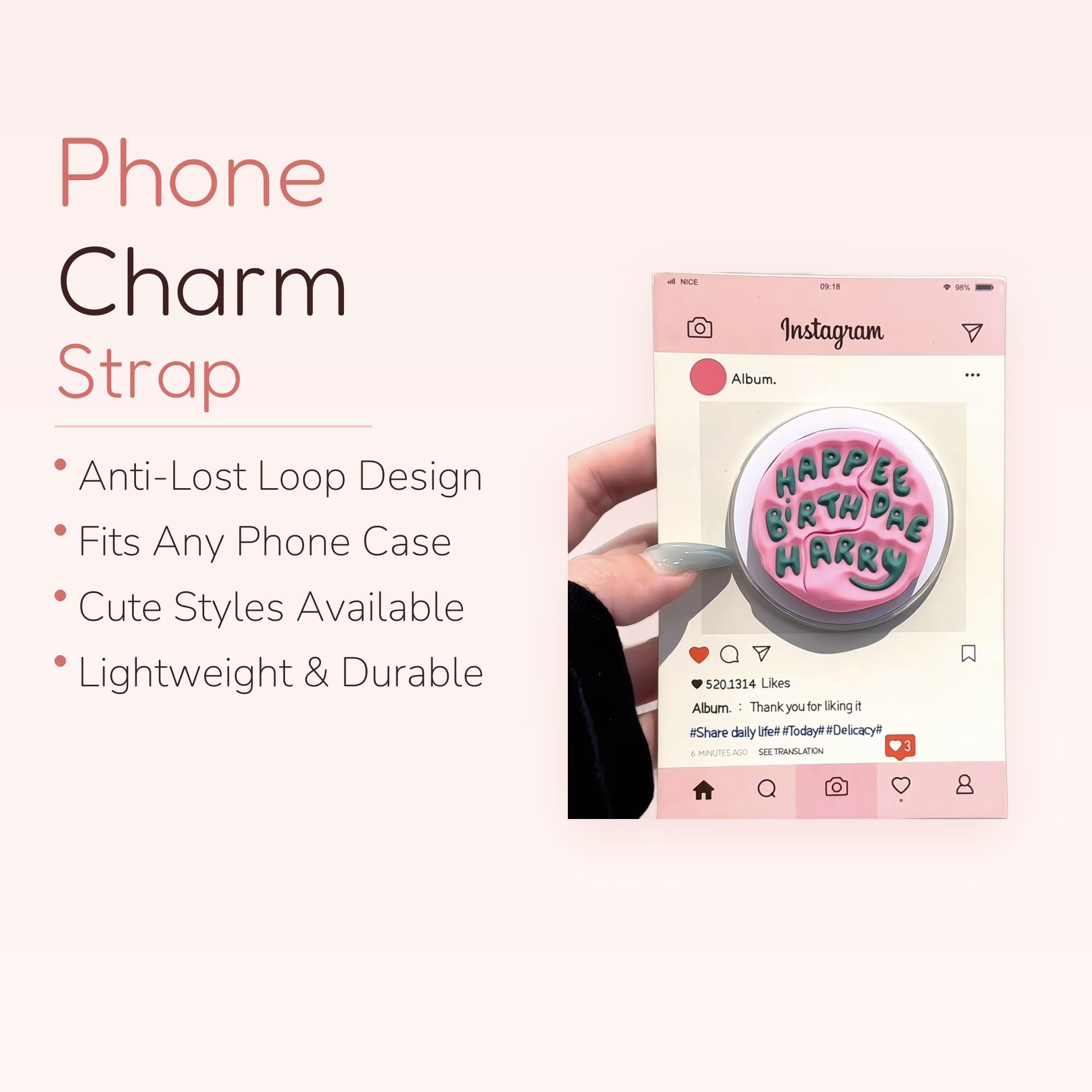 Birthday Candles — Pink Cake Phone Grip Stand