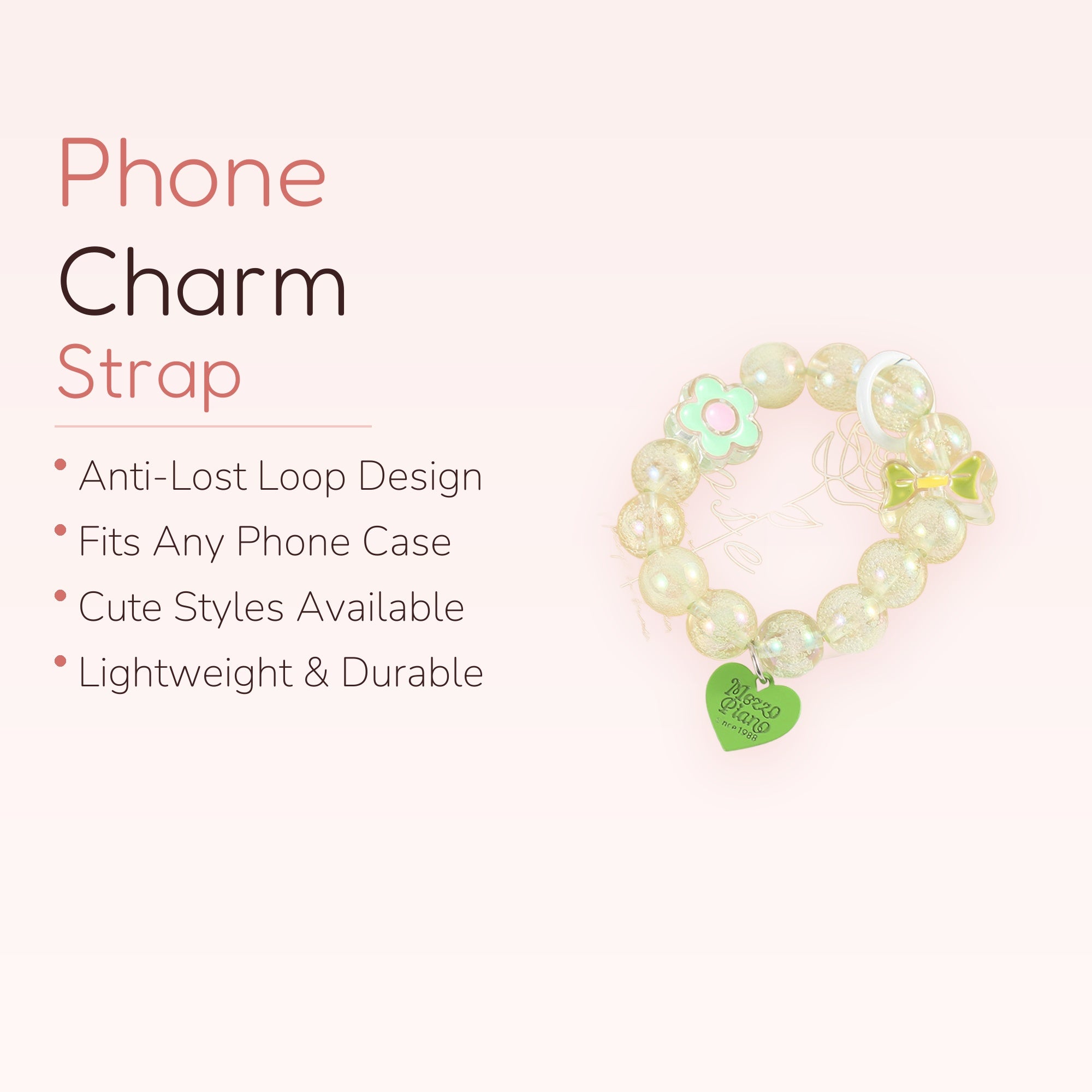 Iridescent Bead Phone Charm Strap | Kawaii Flower & Bow Lanyard