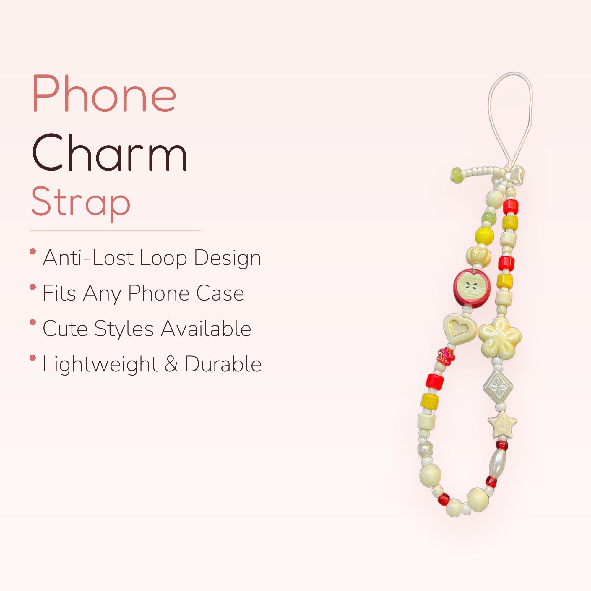 SIMPLYBUBBI — Red Apple & Daisy Beaded Phone Strap | Whimsical Heart Wrist Lanyard