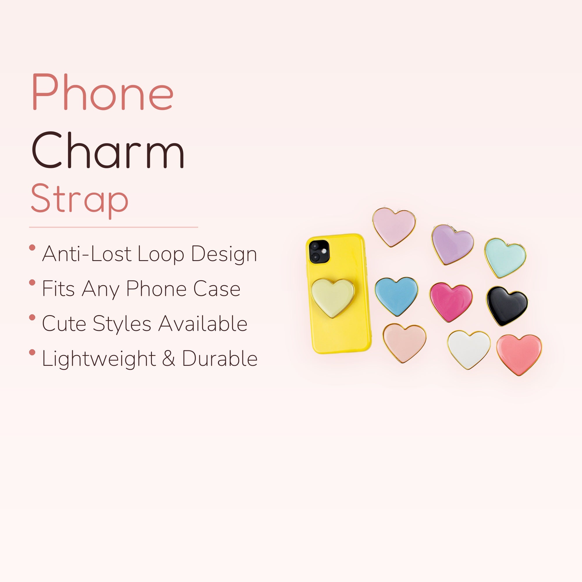 Pastel Heart Phone Grip | Cute Gold Trim Pop Socket Stand