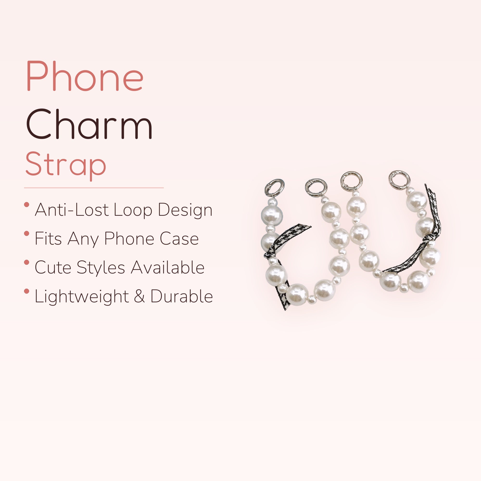 Chic Pearl Beaded Phone Charm Strap | Elegant Black & White Ribbon Wrist Lanyard