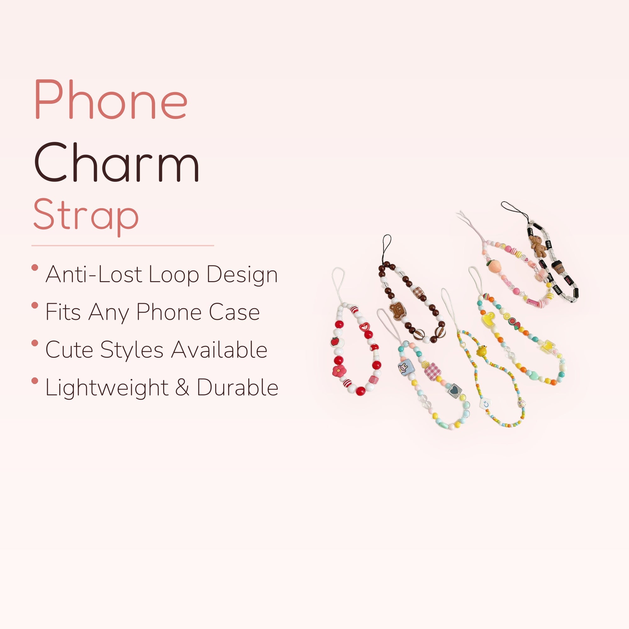 Y2K Kawaii Beaded Phone Charm Strap | Character Wrist Lanyard