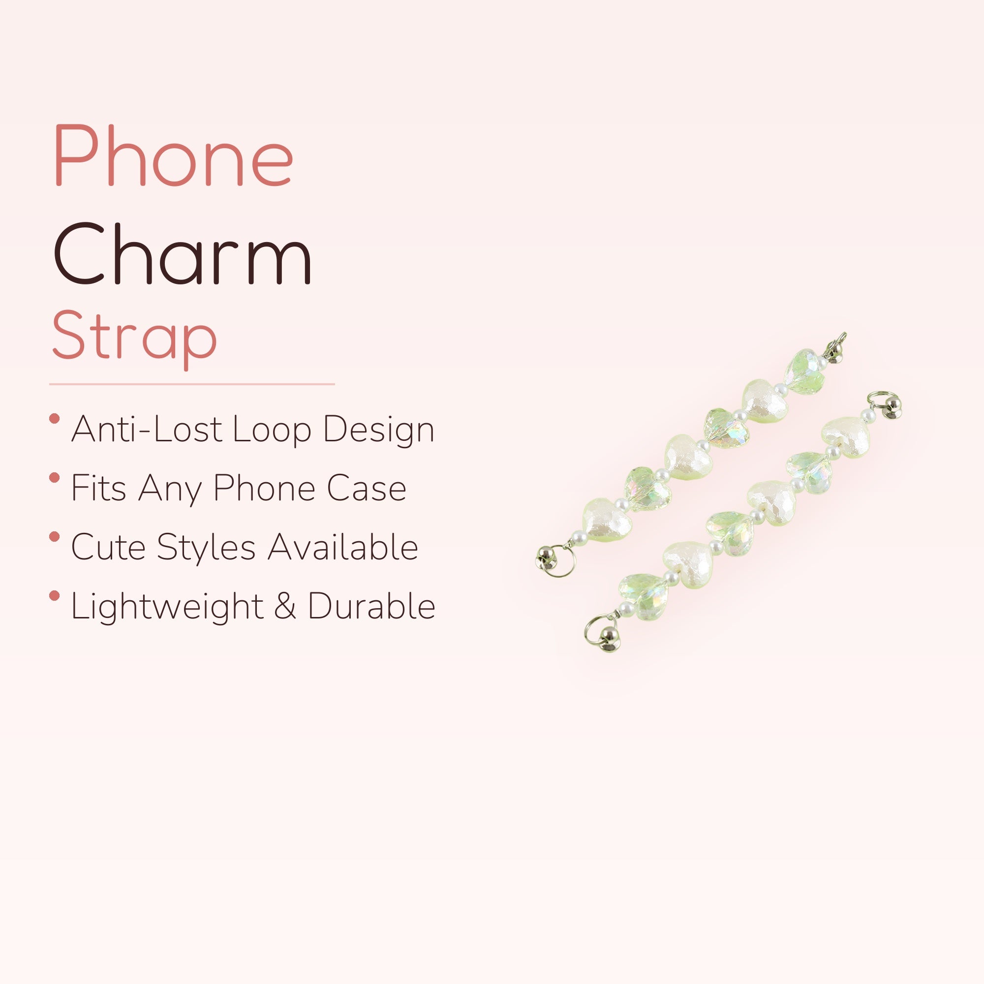 Pearl Heart Phone Charm Strap | Cute Beaded Wrist Lanyard