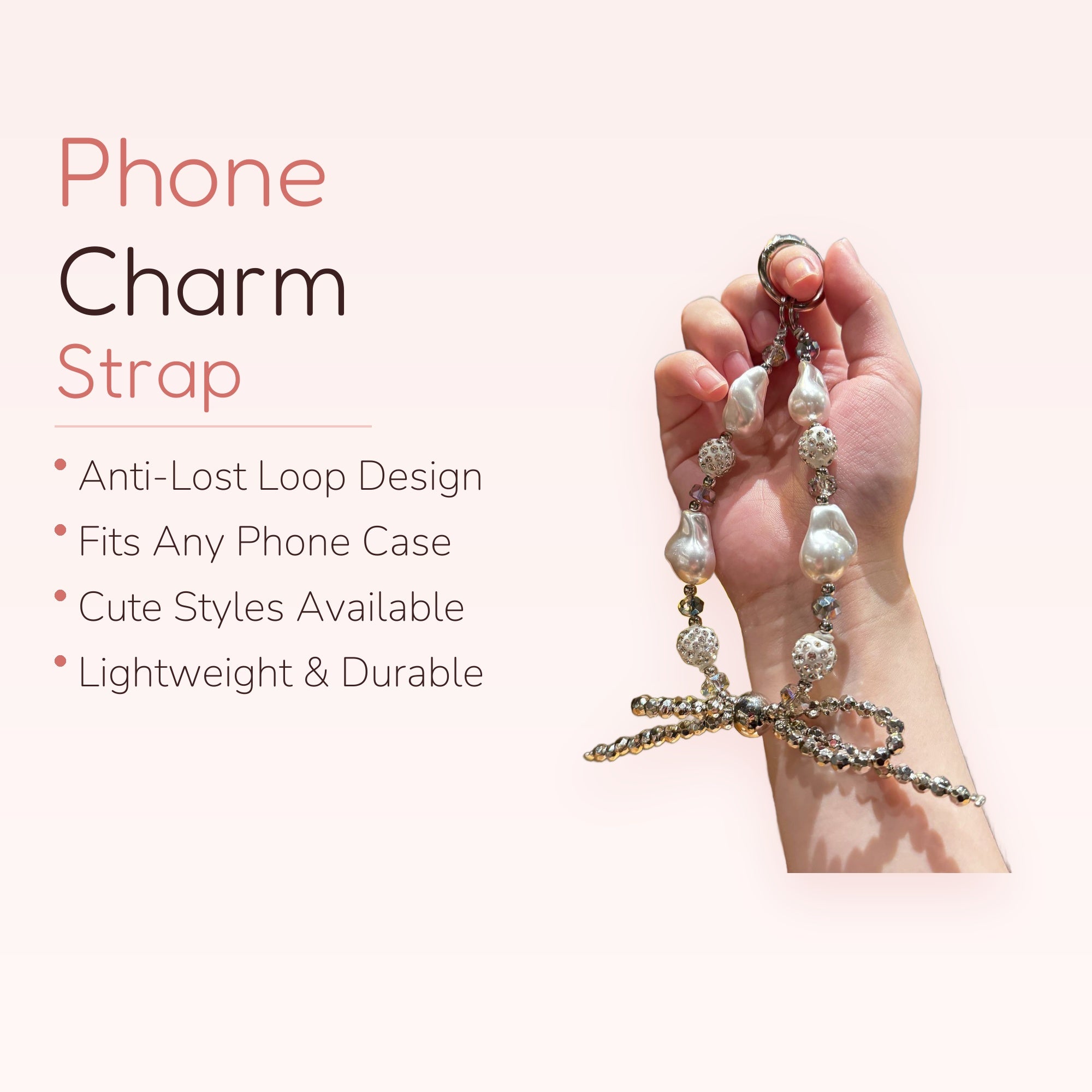 Baroque Pearl & Crystal Phone Charm | Elegant Beaded Wrist Strap