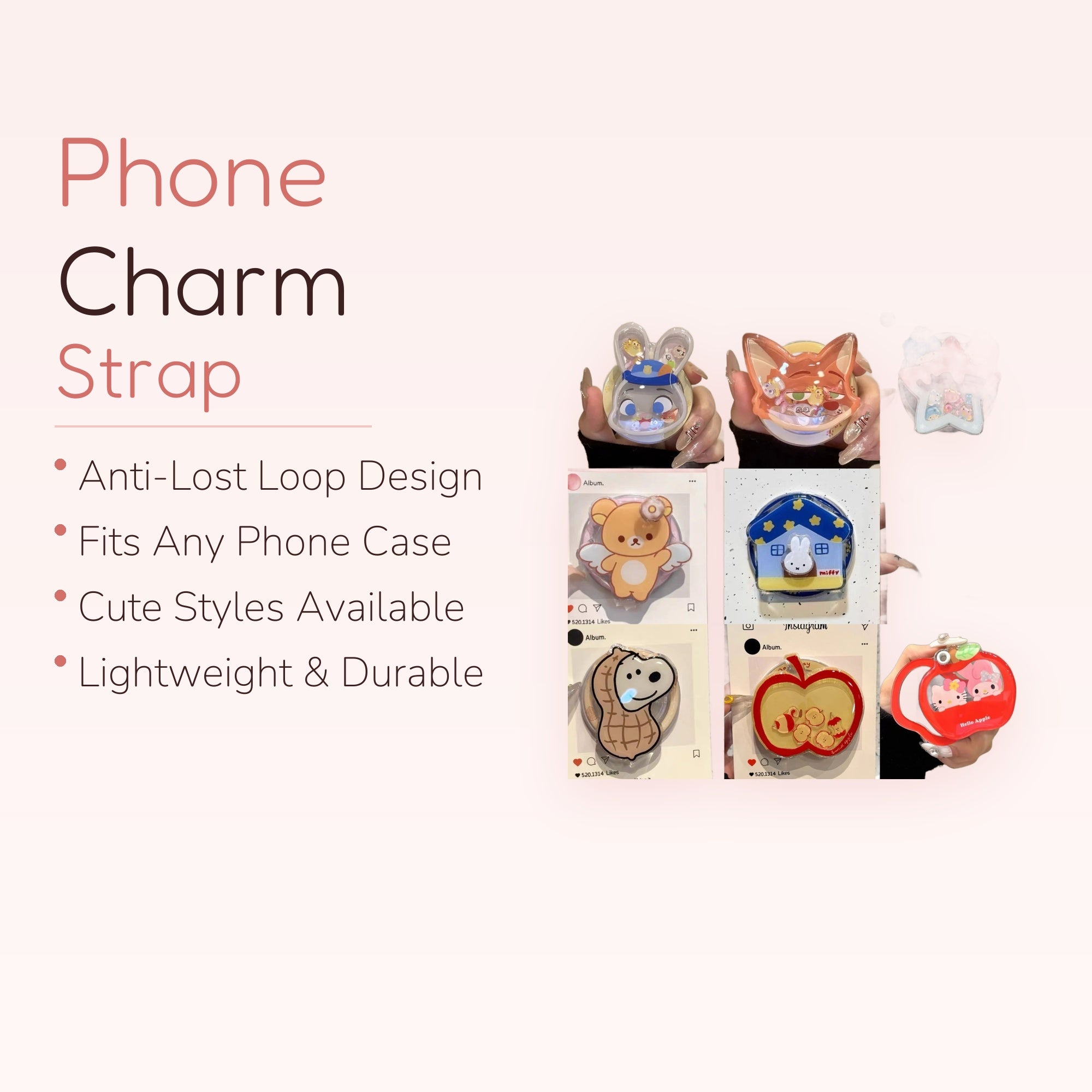 Cute Cartoon Character Liquid Glitter Phone Grip | Kawaii Pop Socket Stand