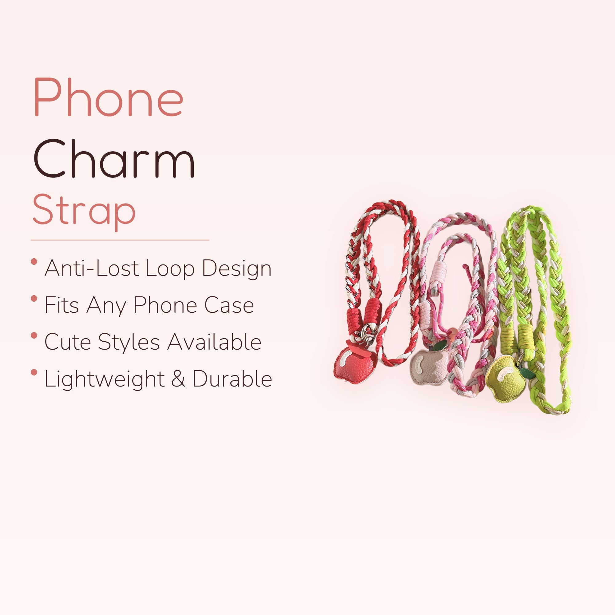 Braided Apple Phone Charm Lanyard | Cute Wrist Strap for Phone