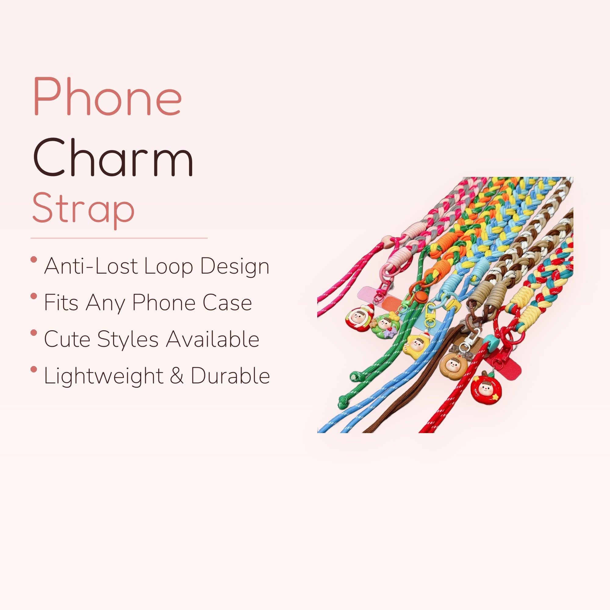Braided Lanyard Phone Charm | Cute Cartoon Character Wrist Strap