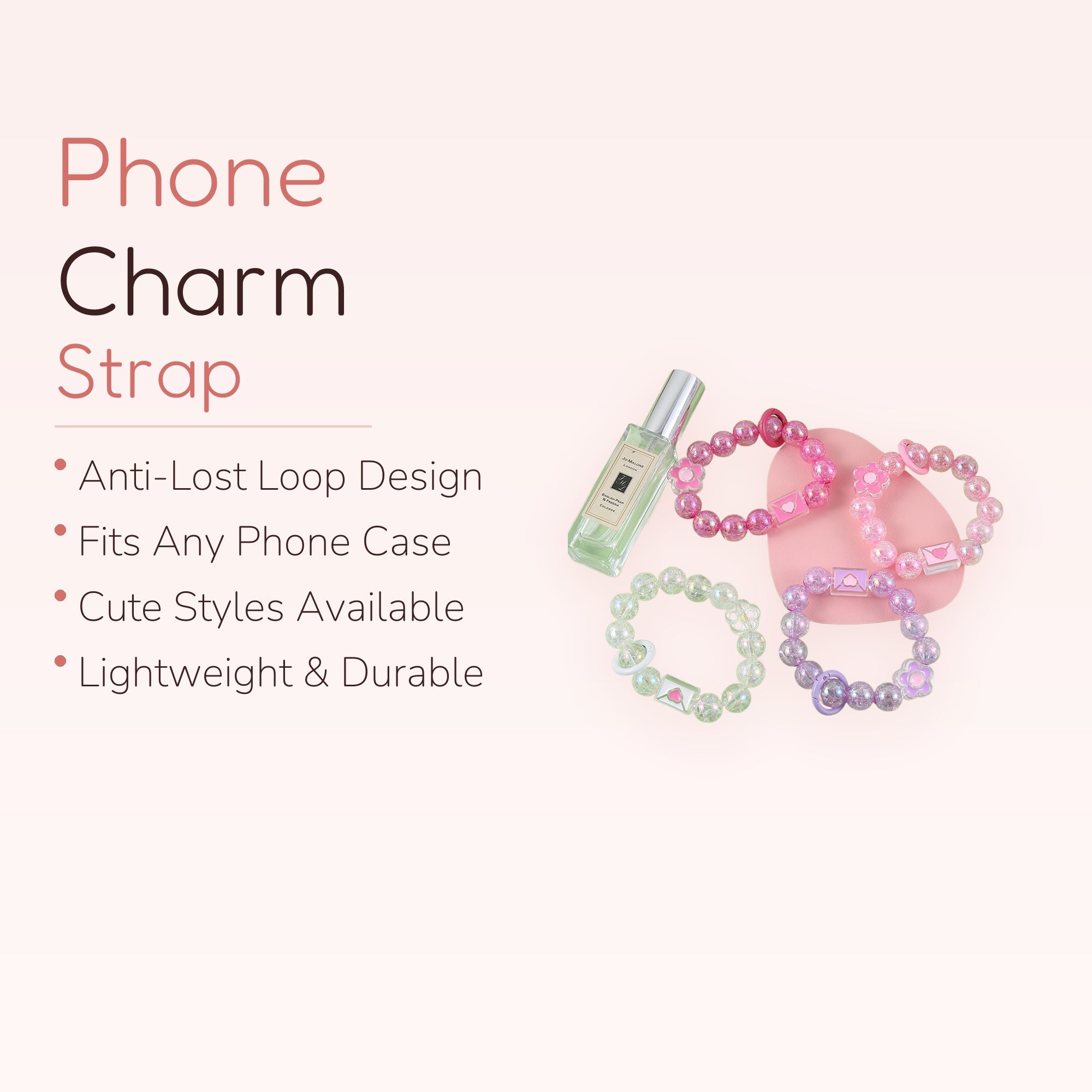 Kawaii Cracked Bead Phone Charm Strap | Cute Wrist Lanyard