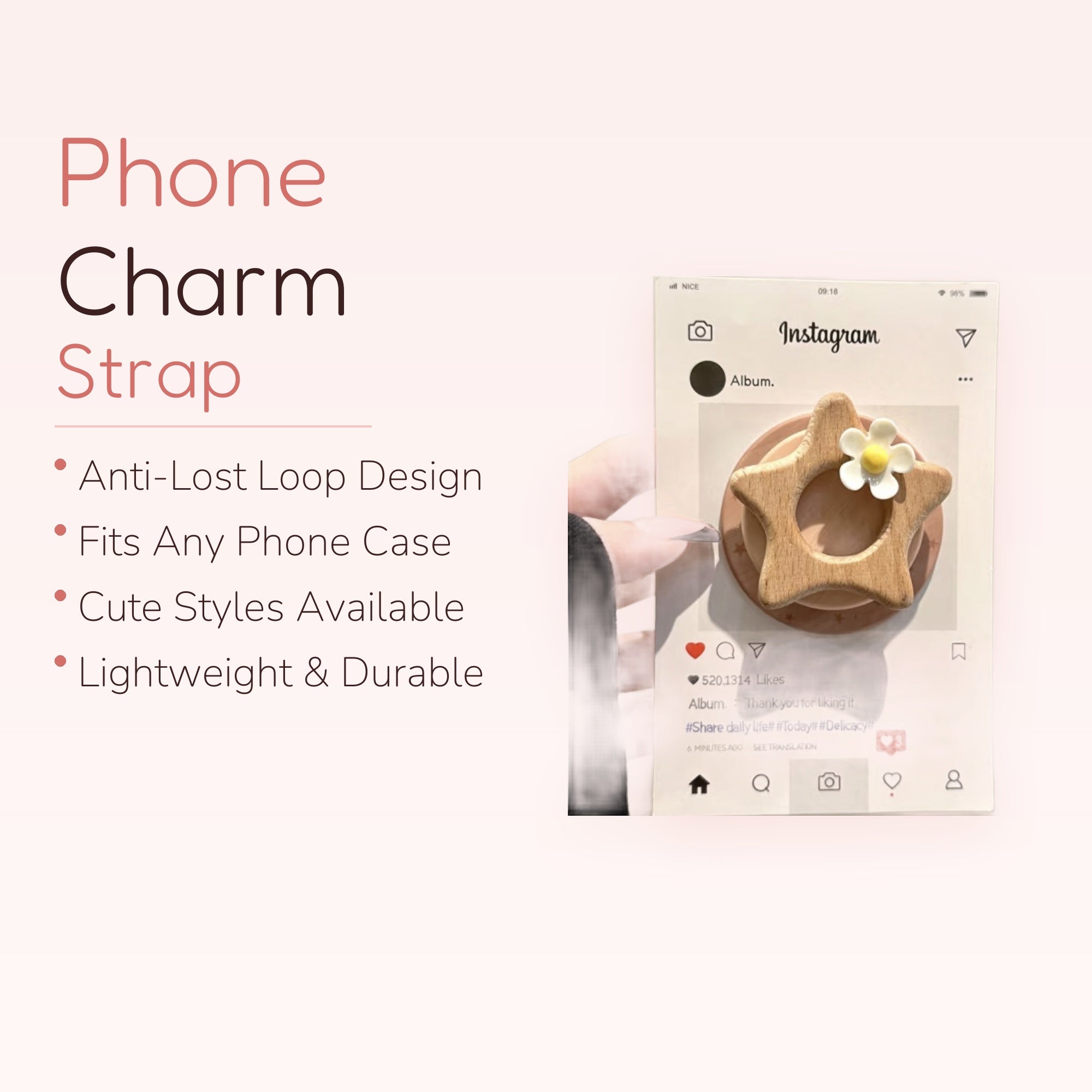 Cute Wooden Star Phone Grip | Aesthetic Daisy Pop Socket Stand