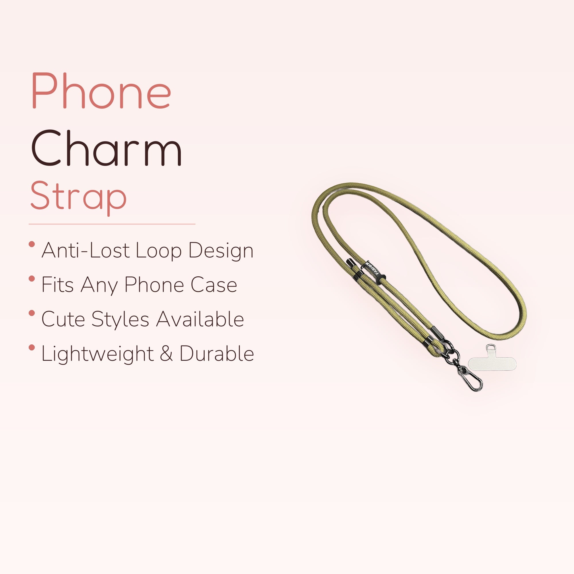 Olive Green Adjustable Crossbody Phone Lanyard | Minimalist Rope Strap with Phone Patch
